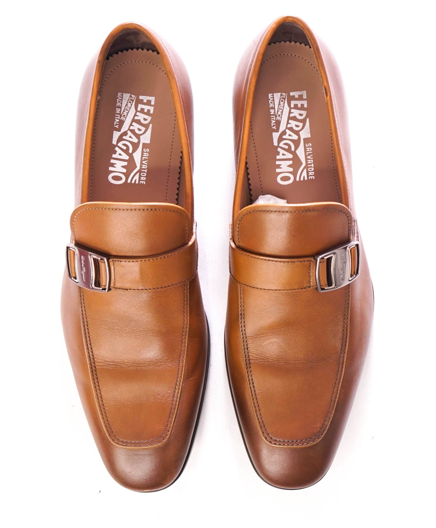 $780 SALVATORE FERRAGAMO - Leather Brown "BENSON" Loafers - 8 E