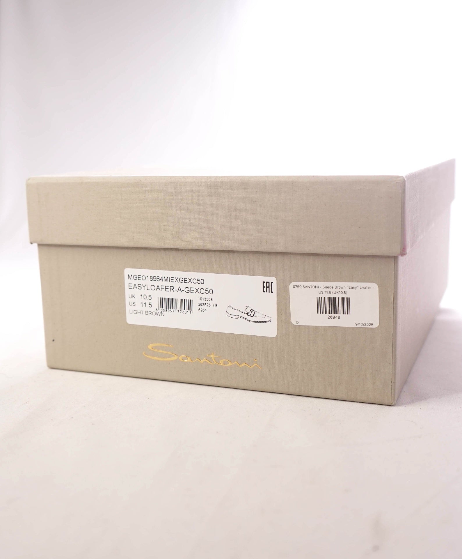 $750 SANTONI "Easy" Light Brown Sand Suede Loafers - US 11.5 (UK10.5)