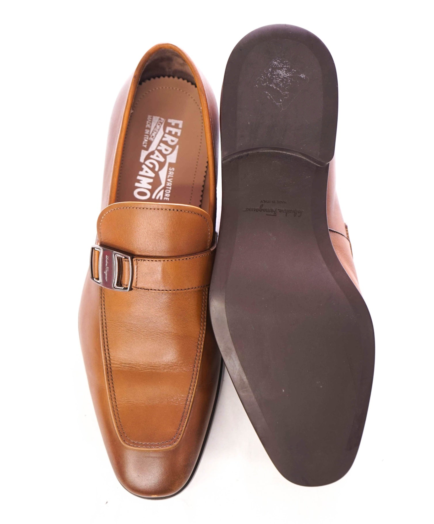 $780 SALVATORE FERRAGAMO - Leather Brown "BENSON" Loafers - 8 E
