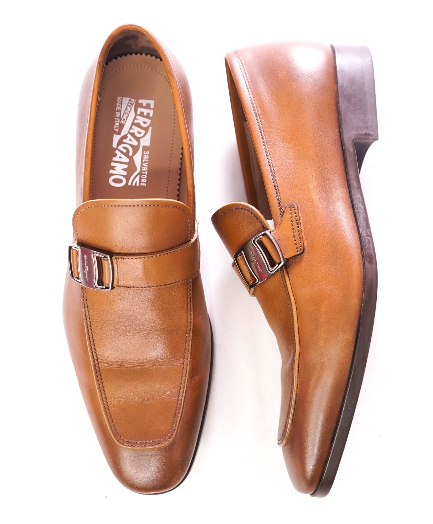 $780 SALVATORE FERRAGAMO - Leather Brown "BENSON" Loafers - 8 E