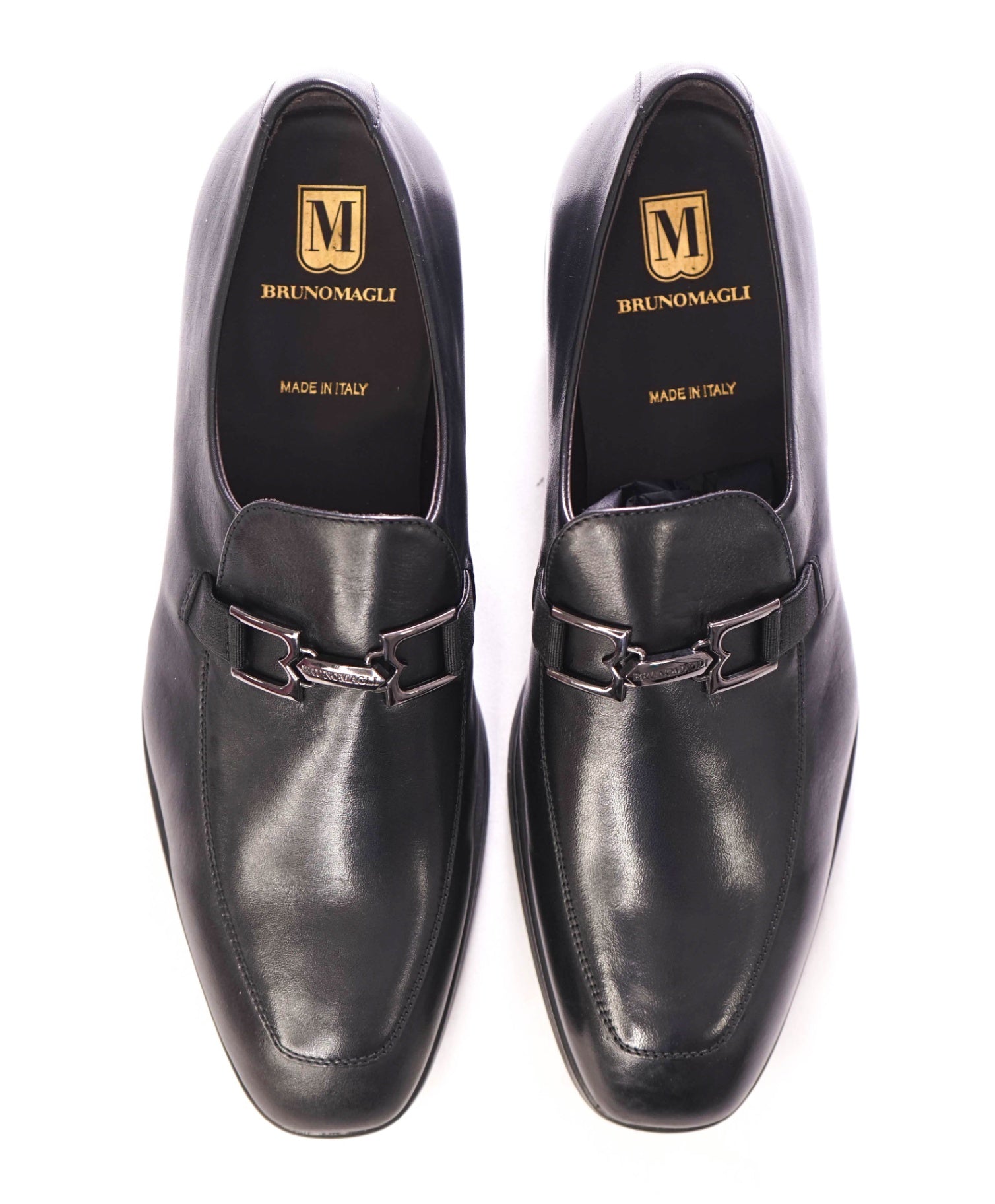 $420 BRUNO MAGLI - Leather Black Logo Bit Loafers - 11 M