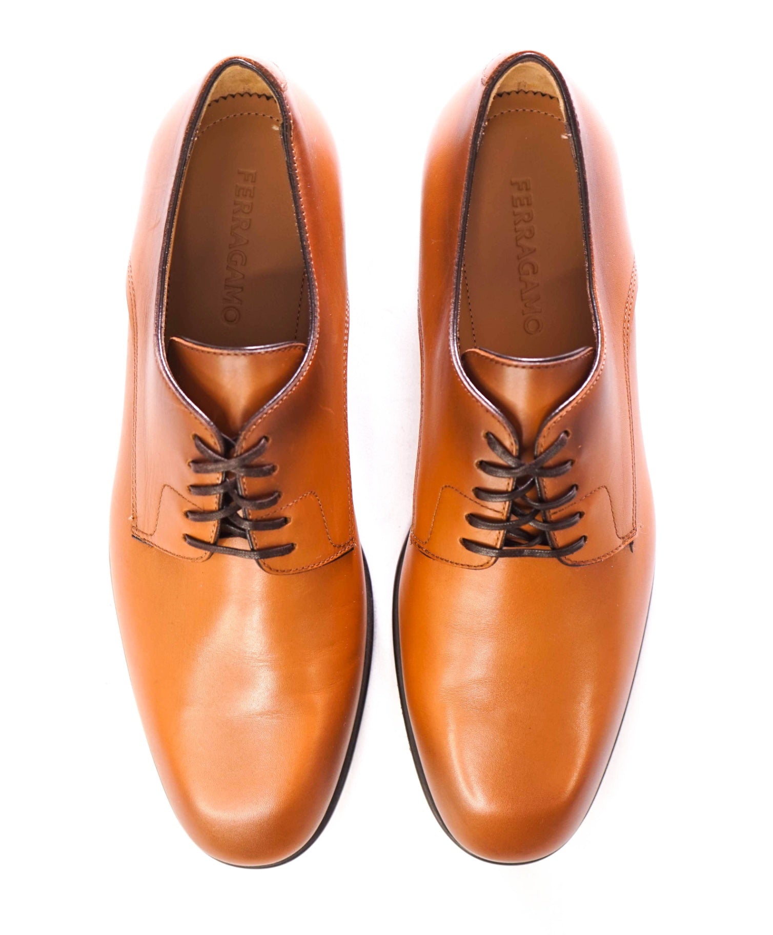 $880 Ferragamo "FOSCO" Brown Derbies Leather Footwear US 9.5D