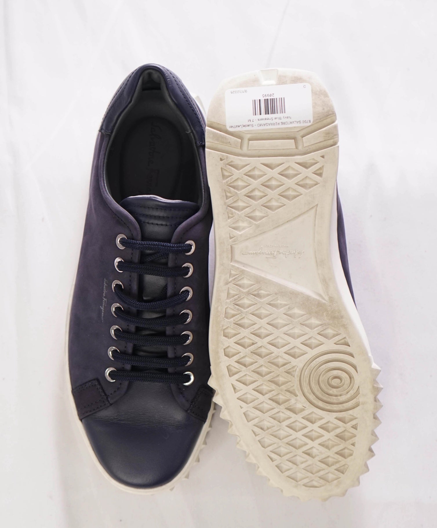 $750 FERRAGAMO - *Rhinoceros* Navy Gancini Sneaker - 7 M