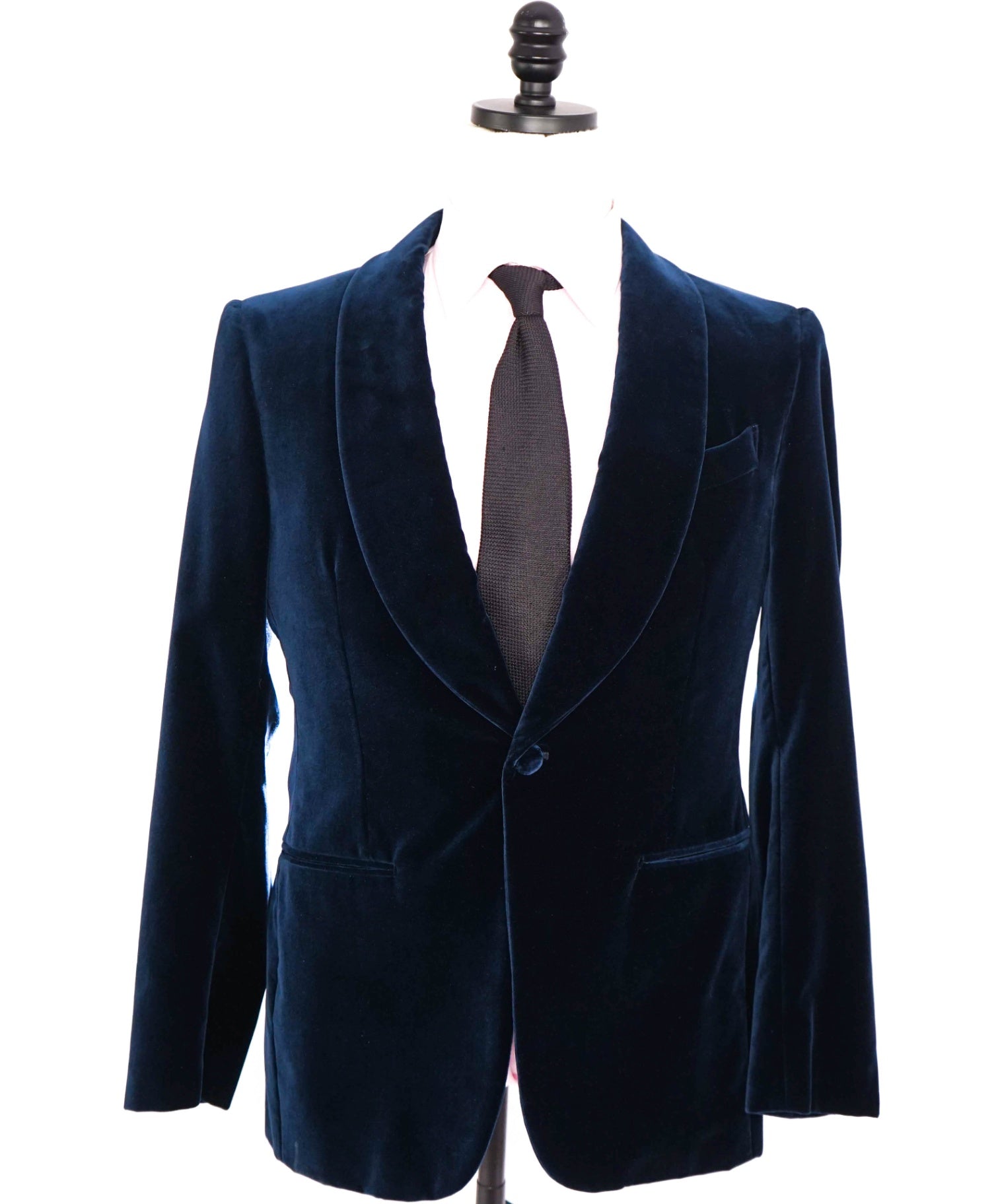 $2,995 ZEGNA - Navy Blue Shawl Lapel Dinner Jacket Velvet - 38S