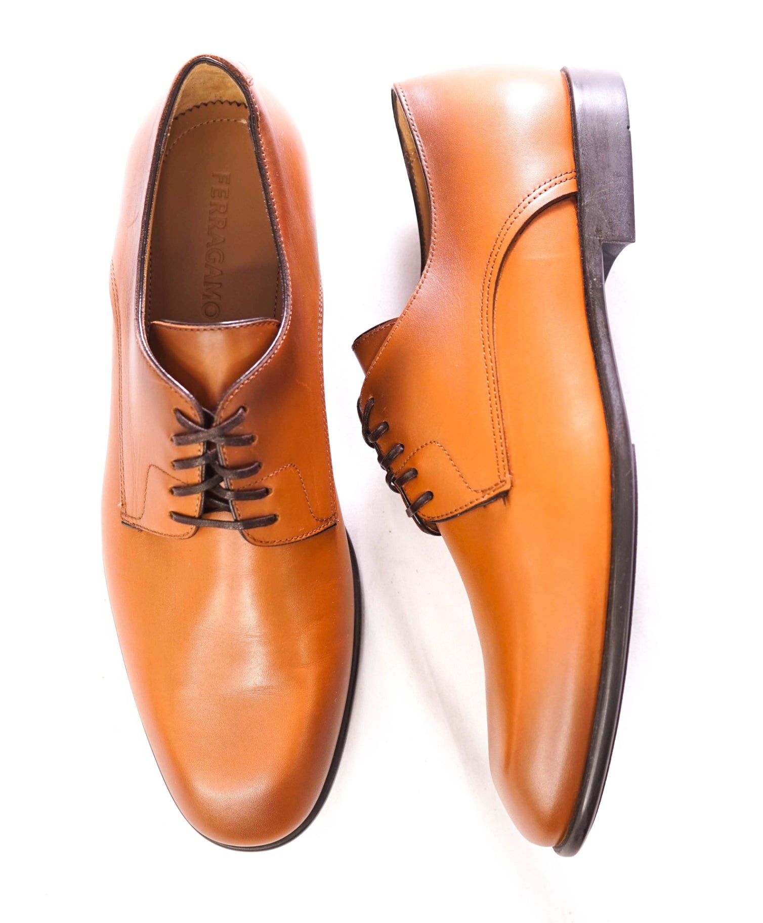 $880 Ferragamo "FOSCO" Brown Derbies Leather Footwear US 9.5D