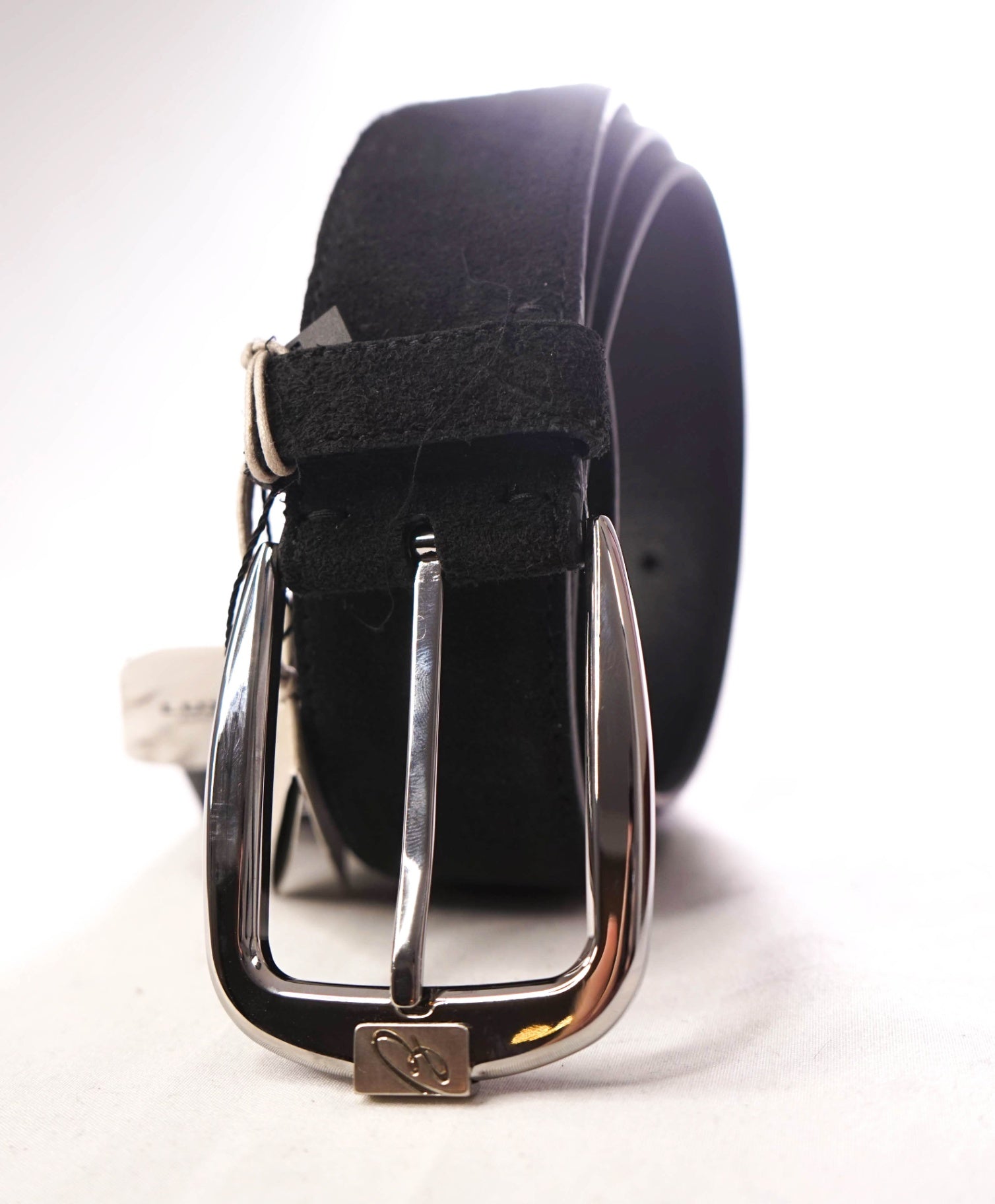 $850 BRIONI - Black Suede Belt Solid Brass Buckle - 42W