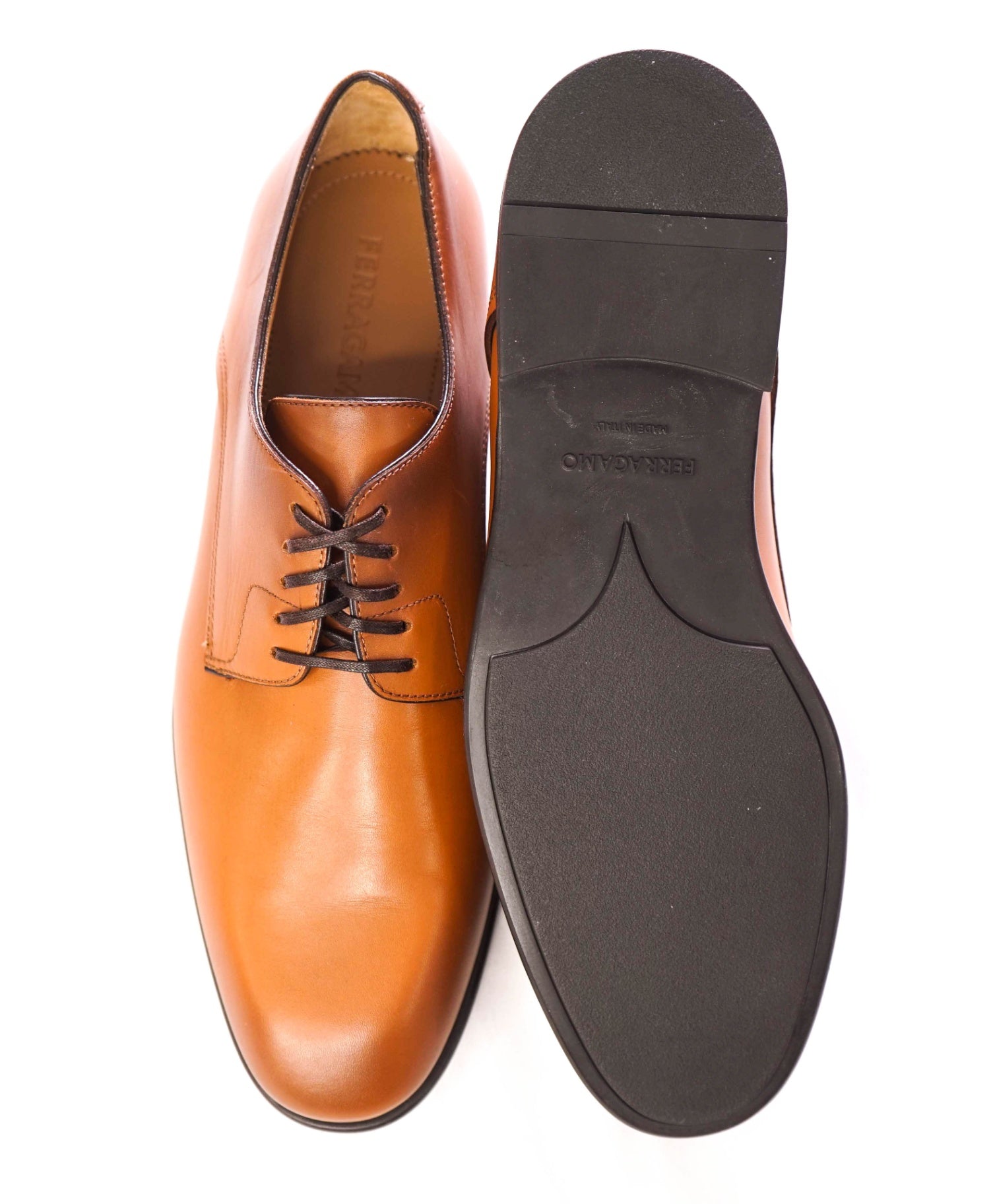 $880 Ferragamo "FOSCO" Brown Derbies Leather Footwear US 9.5D