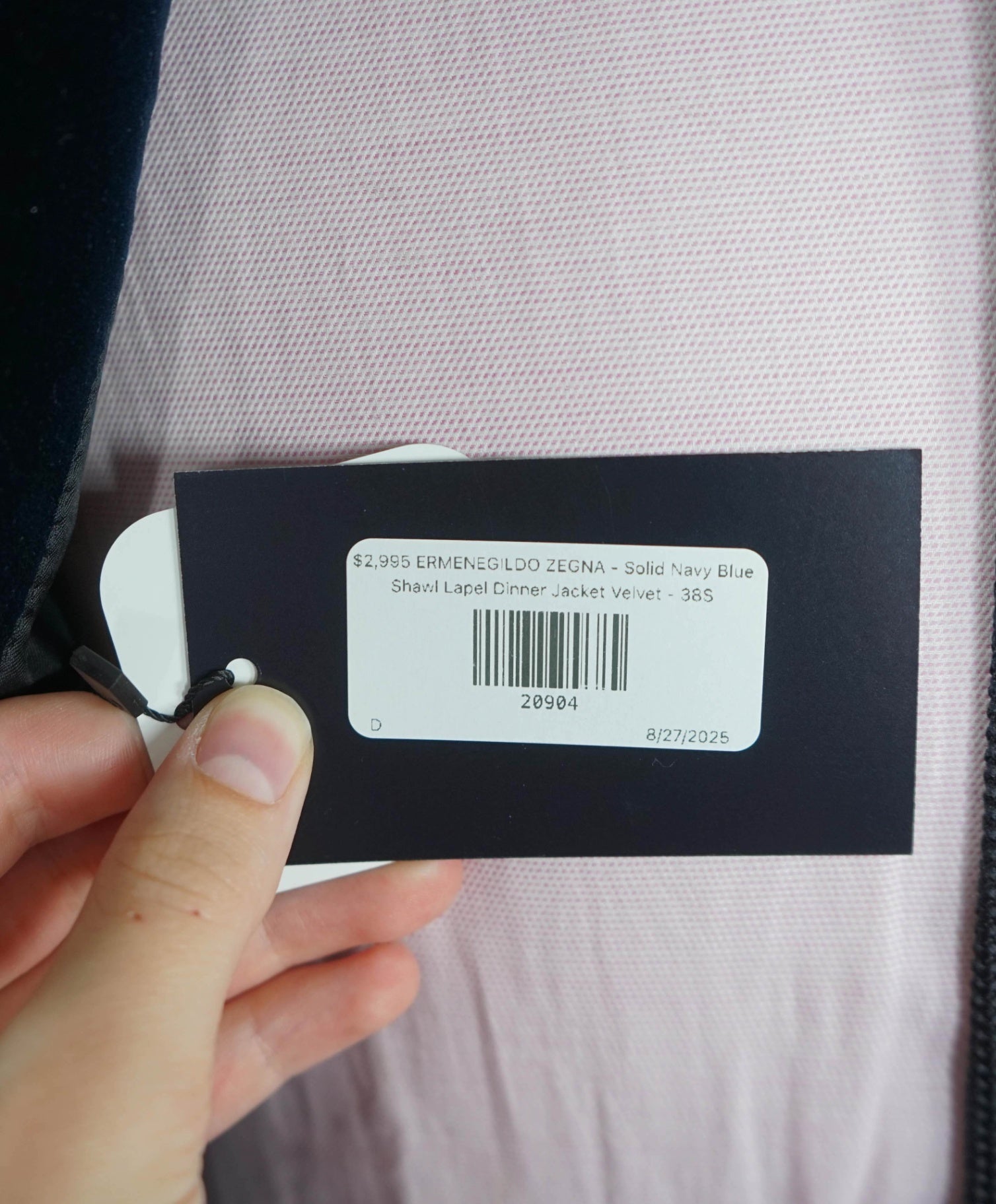 $2,995 ZEGNA - Navy Blue Shawl Lapel Dinner Jacket Velvet - 38S