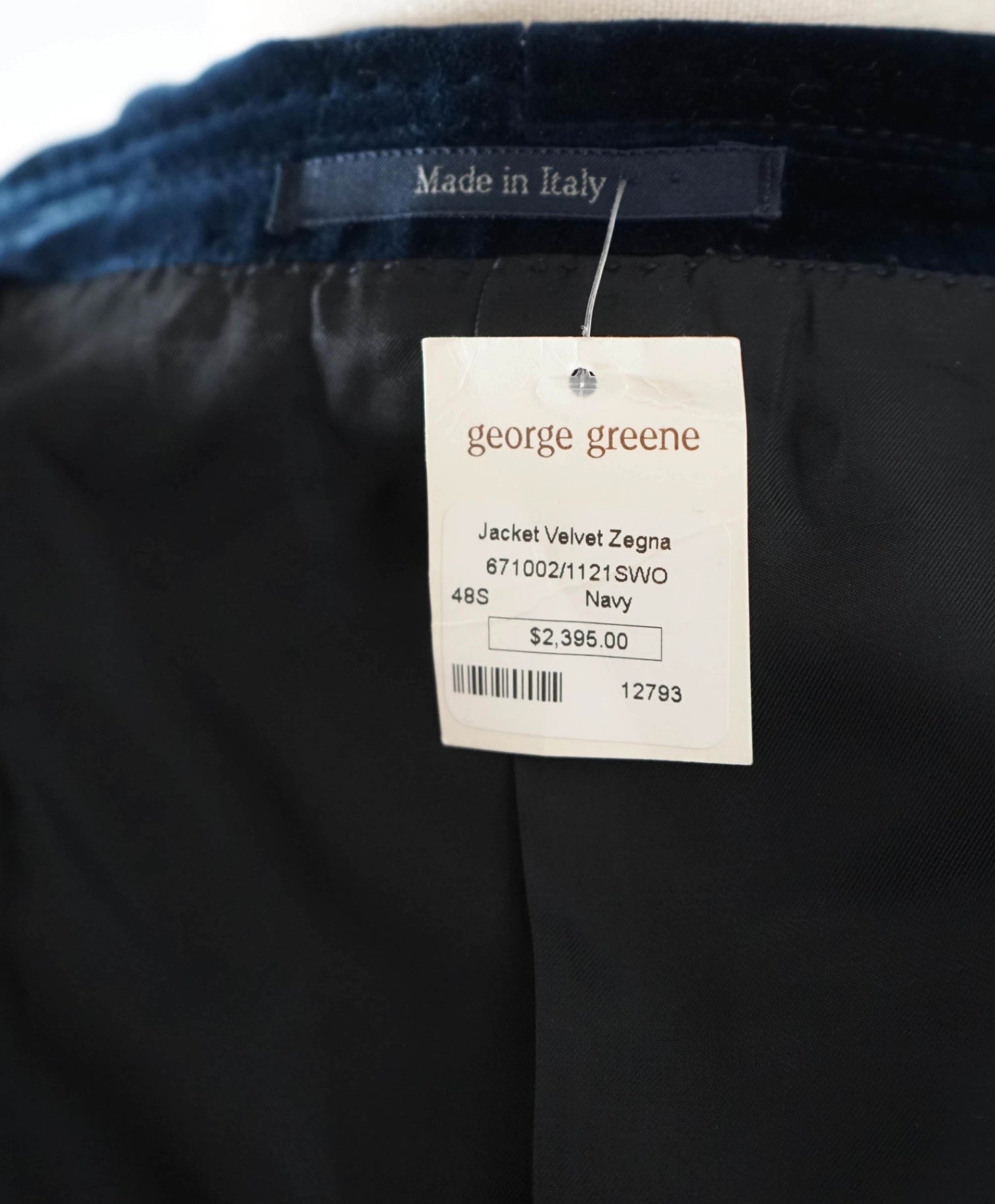 $2,995 ZEGNA - Navy Blue Shawl Lapel Dinner Jacket Velvet - 38S