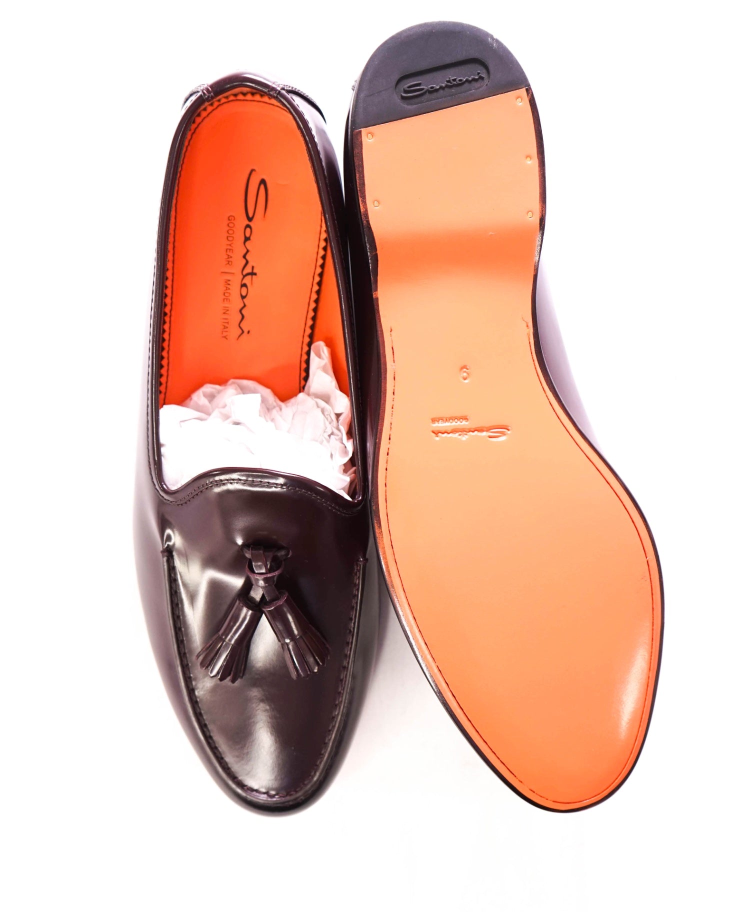 $1,170 SANTONI - GOODYEAR Leather Burgundy Tassel Loafers - US 10 (9UK)