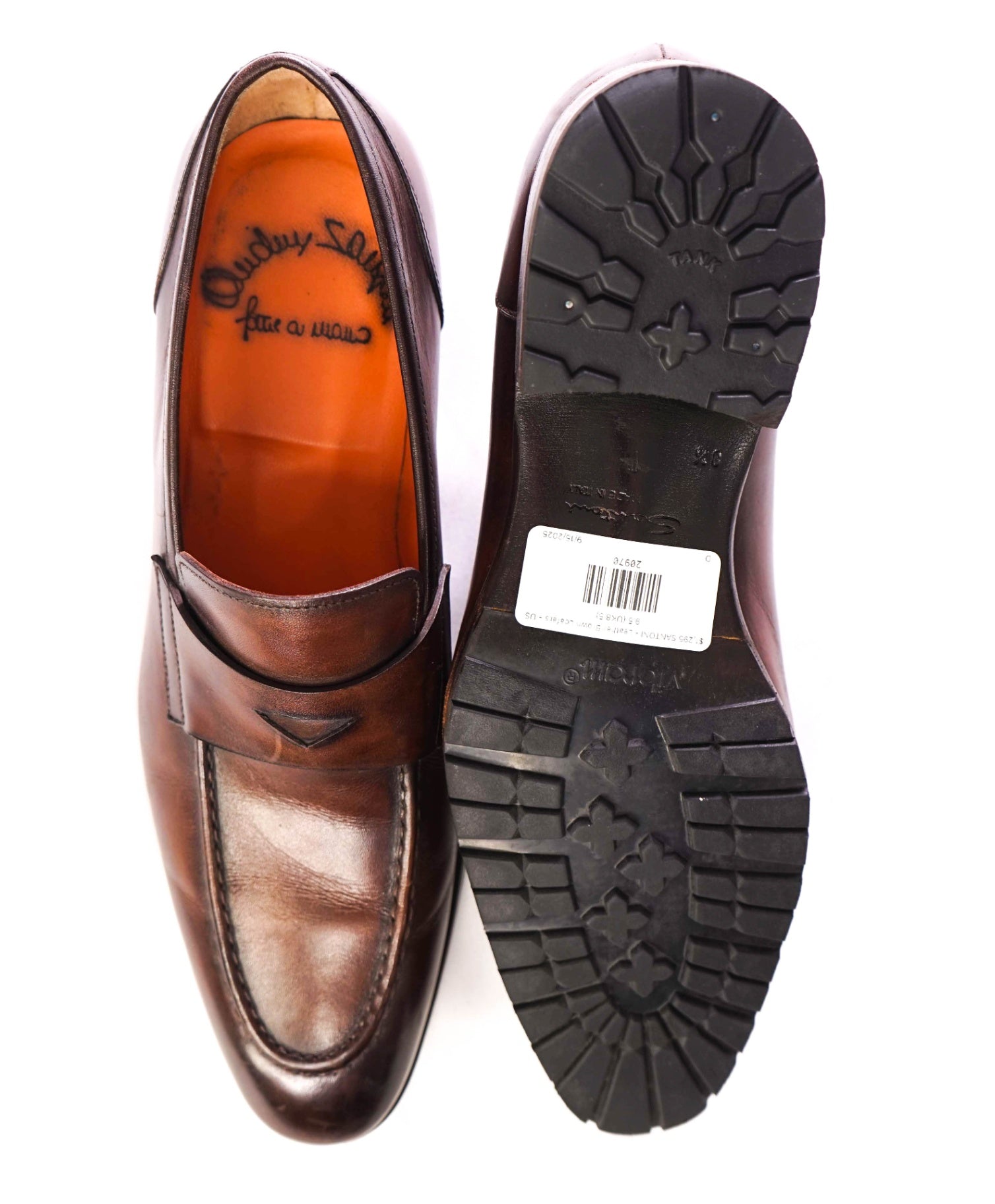 $1,295 SANTONI - LUG SOLE Leather Brown Loafers - US 9.5 (UK8.5)