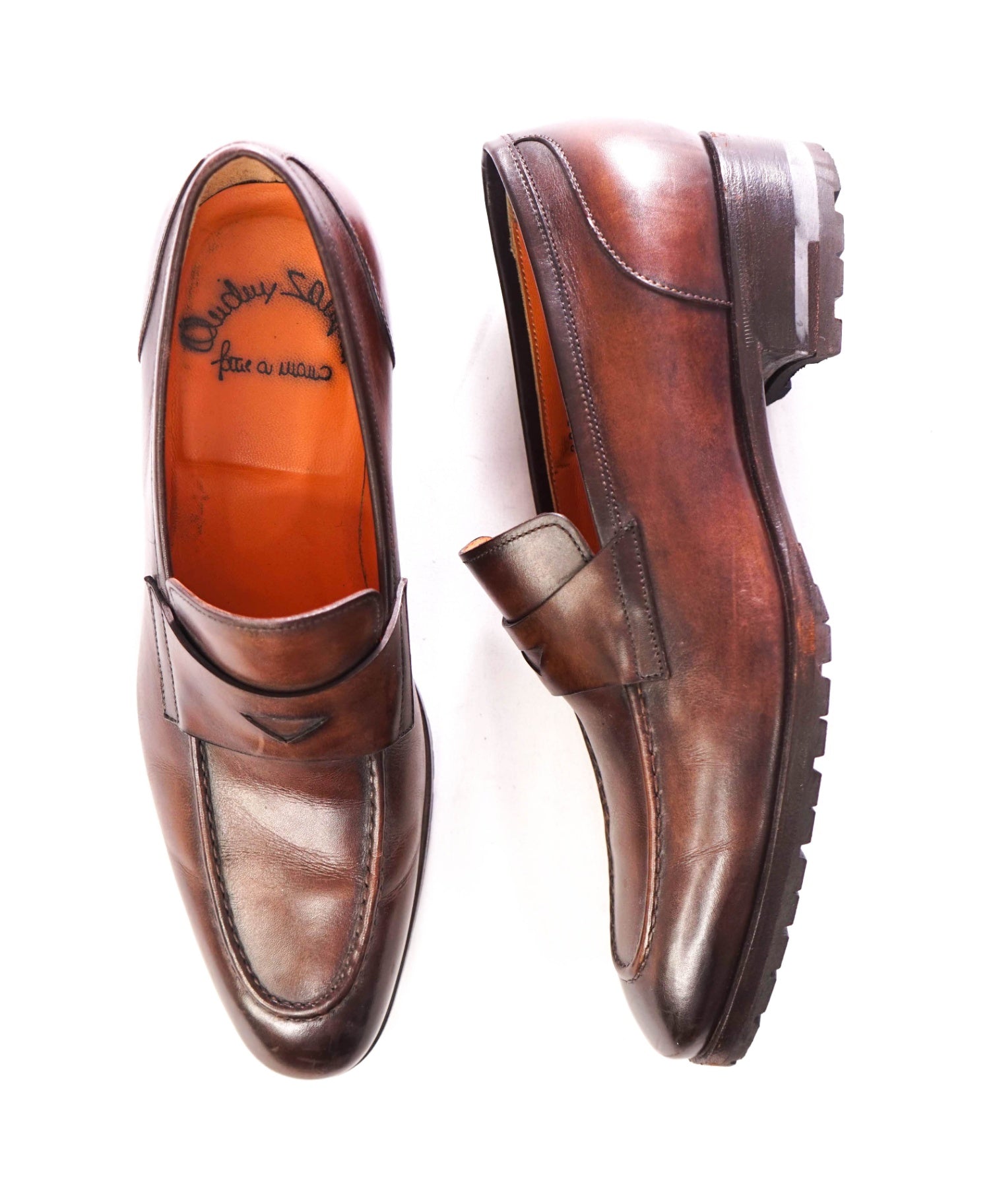 $1,295 SANTONI - LUG SOLE Leather Brown Loafers - US 9.5 (UK8.5)