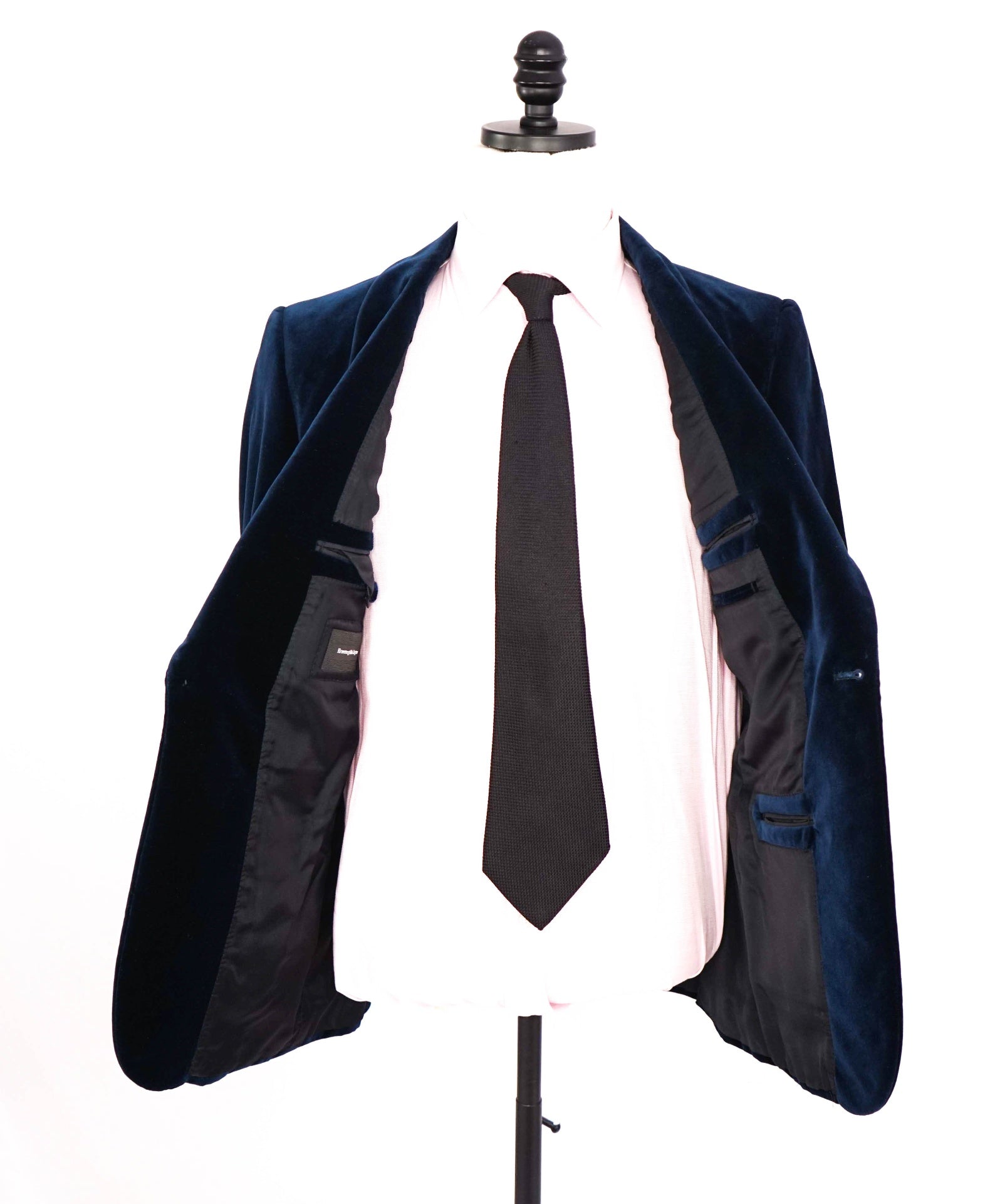 $2,995 ZEGNA - Navy Blue Shawl Lapel Dinner Jacket Velvet - 38S