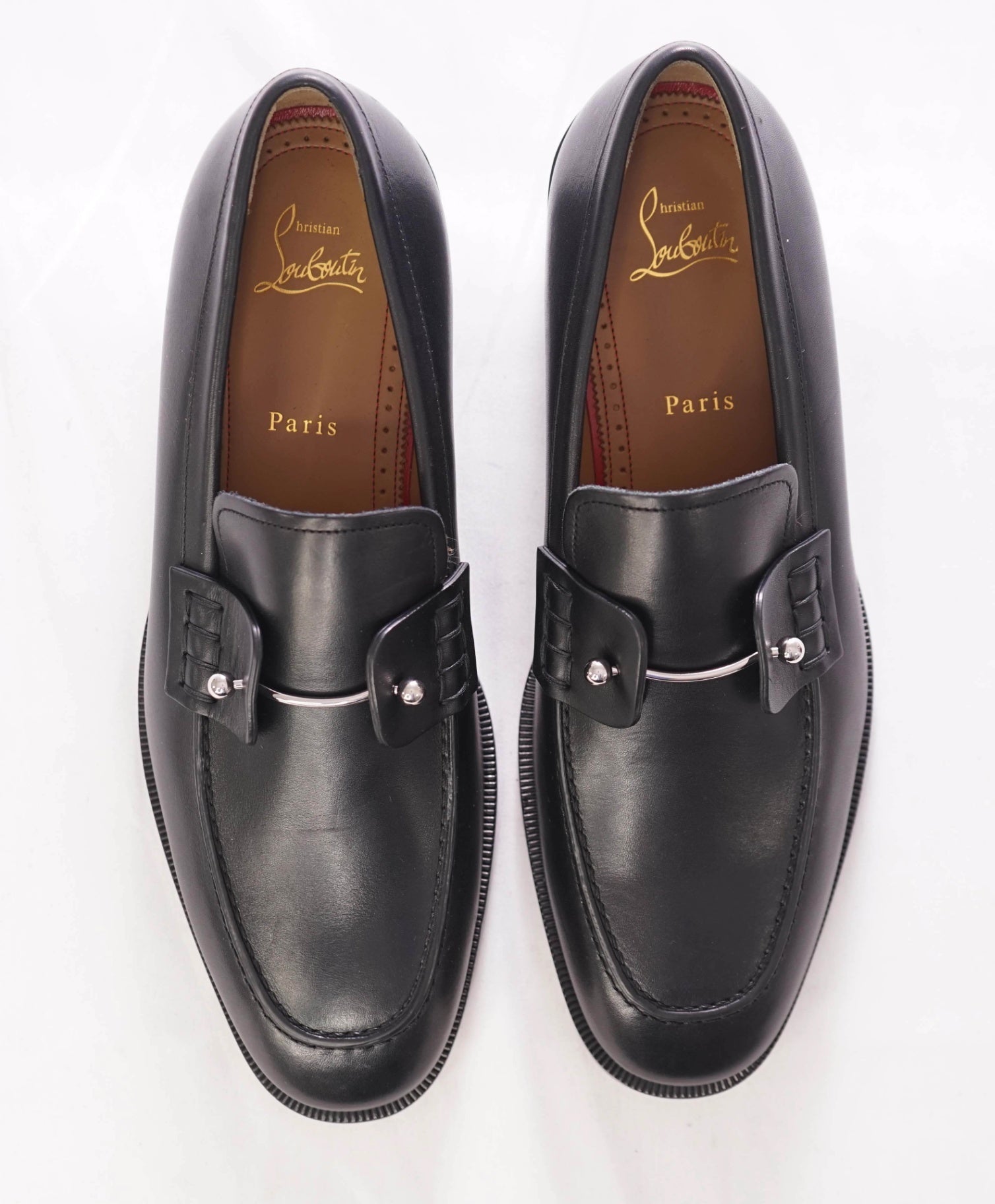 $1,095 Christain Louboutin Solid Black Loafers Leather US 8.5 (EU41.5)
