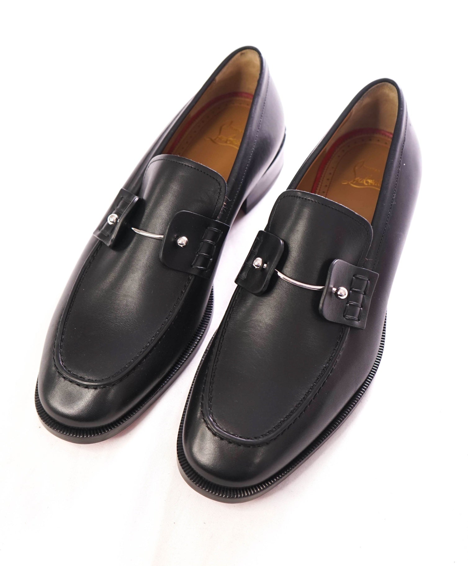 $1,095 Christain Louboutin Solid Black Loafers Leather US 8.5 (EU41.5)