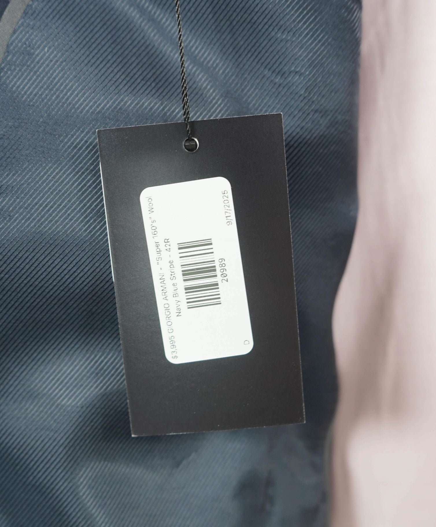 $3,995 GIORGIO ARMANI - "Super 160's" Wool Navy Blue Stripe - 42R