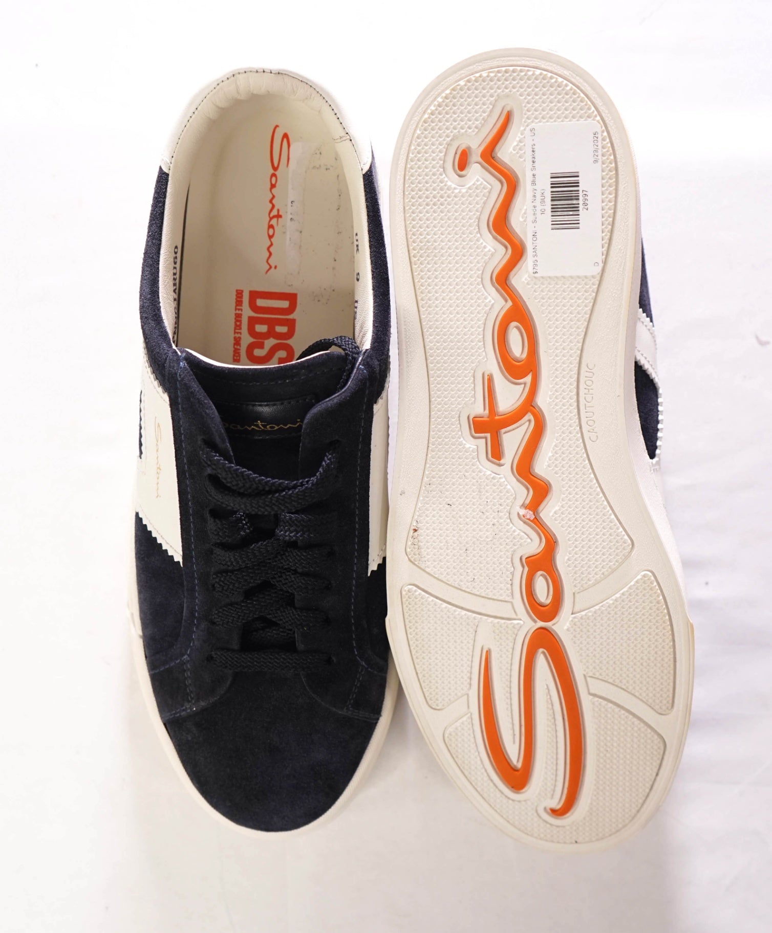 $795 SANTONI - Suede Navy "Double Buckle" Sneaker - US 10 (9UK)