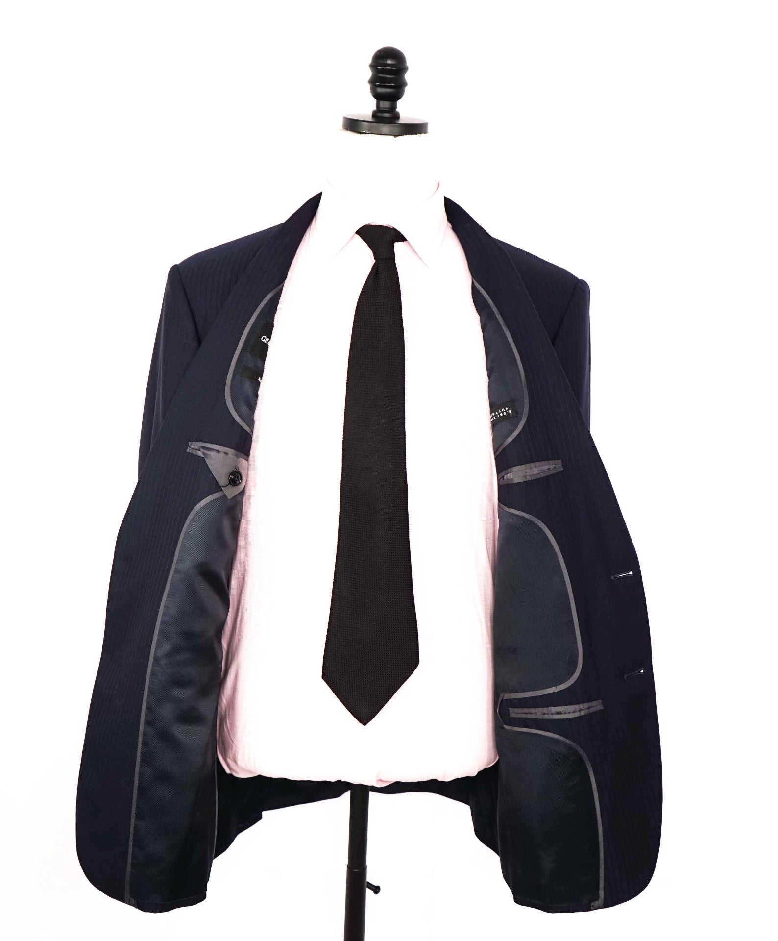 $3,995 GIORGIO ARMANI - "Super 160's" Wool Navy Blue Stripe - 42R