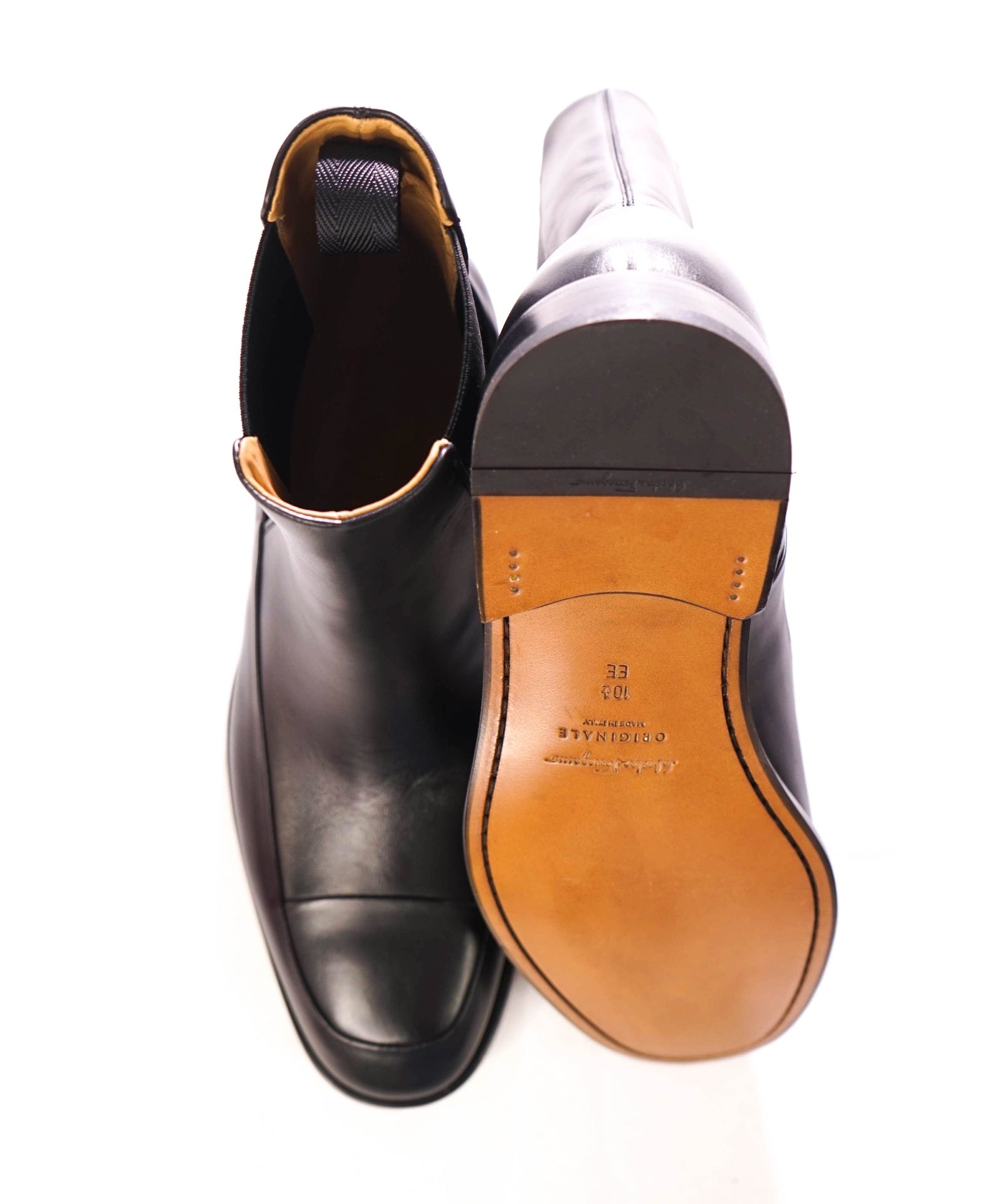 $1,390 FERRAGAMO - Leather Black "GENESIO" Chelsea Boots - 10.5 EE