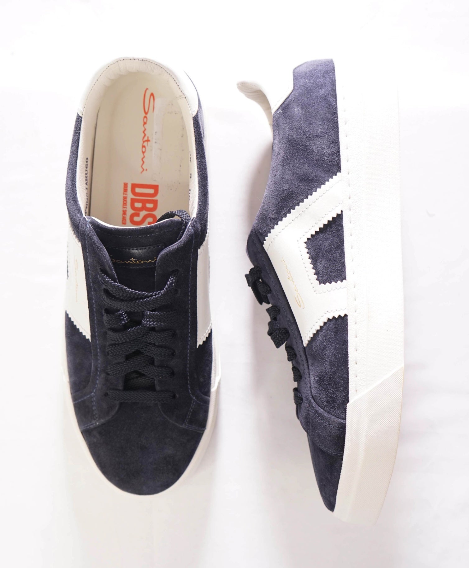 $795 SANTONI - Suede Navy "Double Buckle" Sneaker - US 10 (9UK)