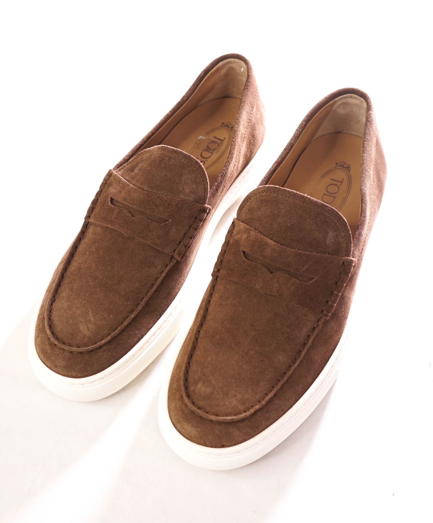 $1,045 TOD'S - Suede Brown Penny Loafer Sneakers - US 11 (UK10)