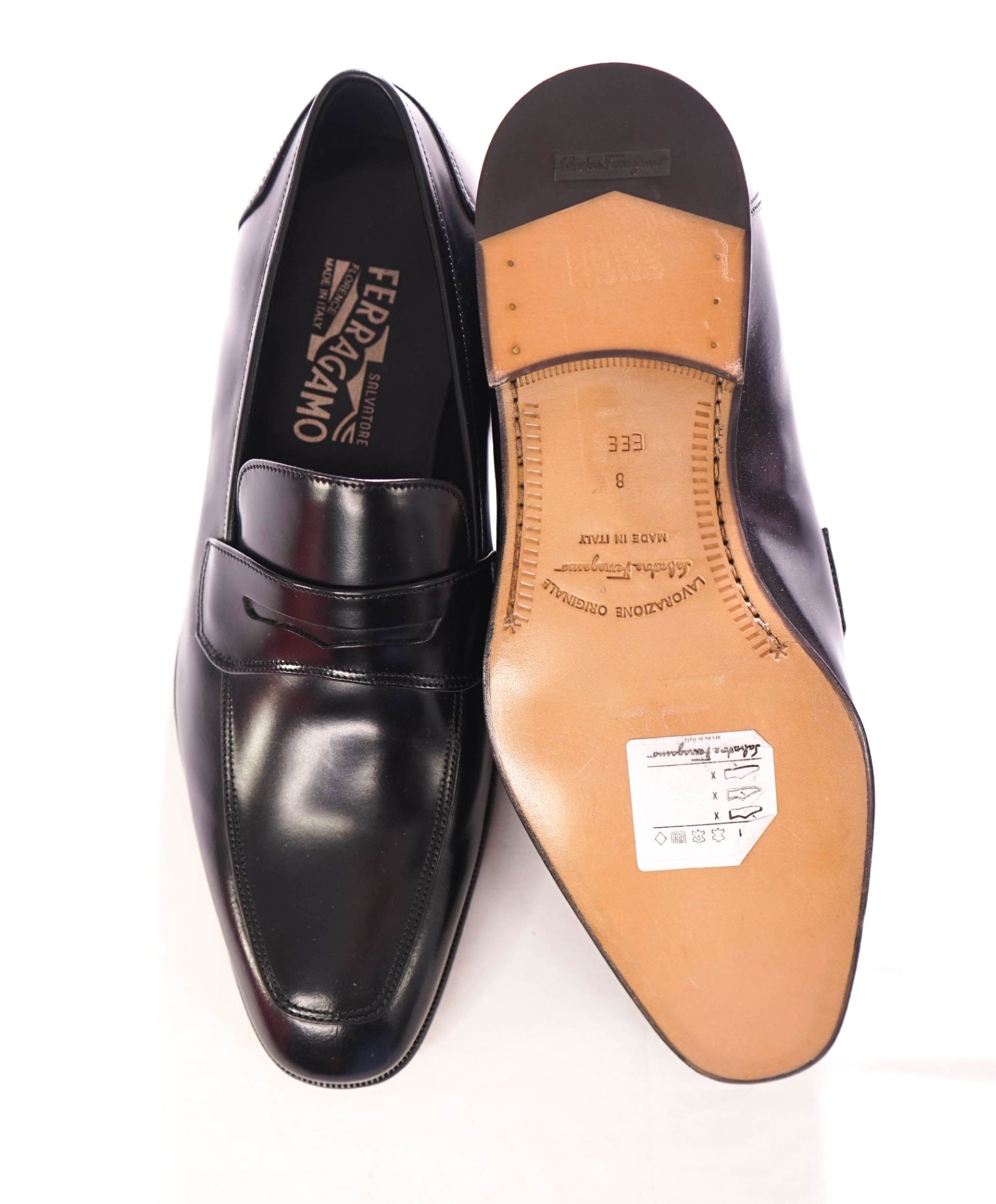 $850 FERRAGAMO - Leather Black "LIONEL" Penny Loafers - 8 3E