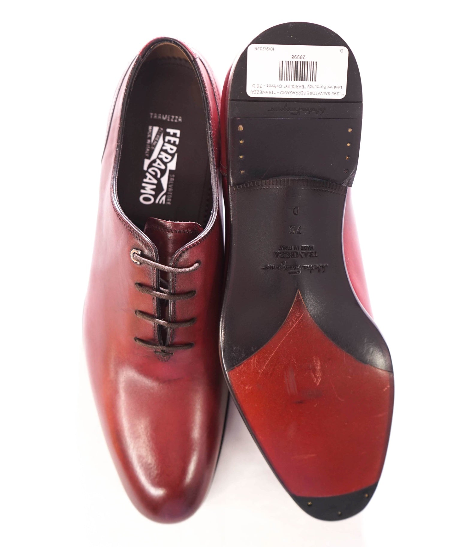 $1,395 FERRAGAMO - TRAMEZZA Burgundy "BARCLAY" Oxfords - 7.5 D