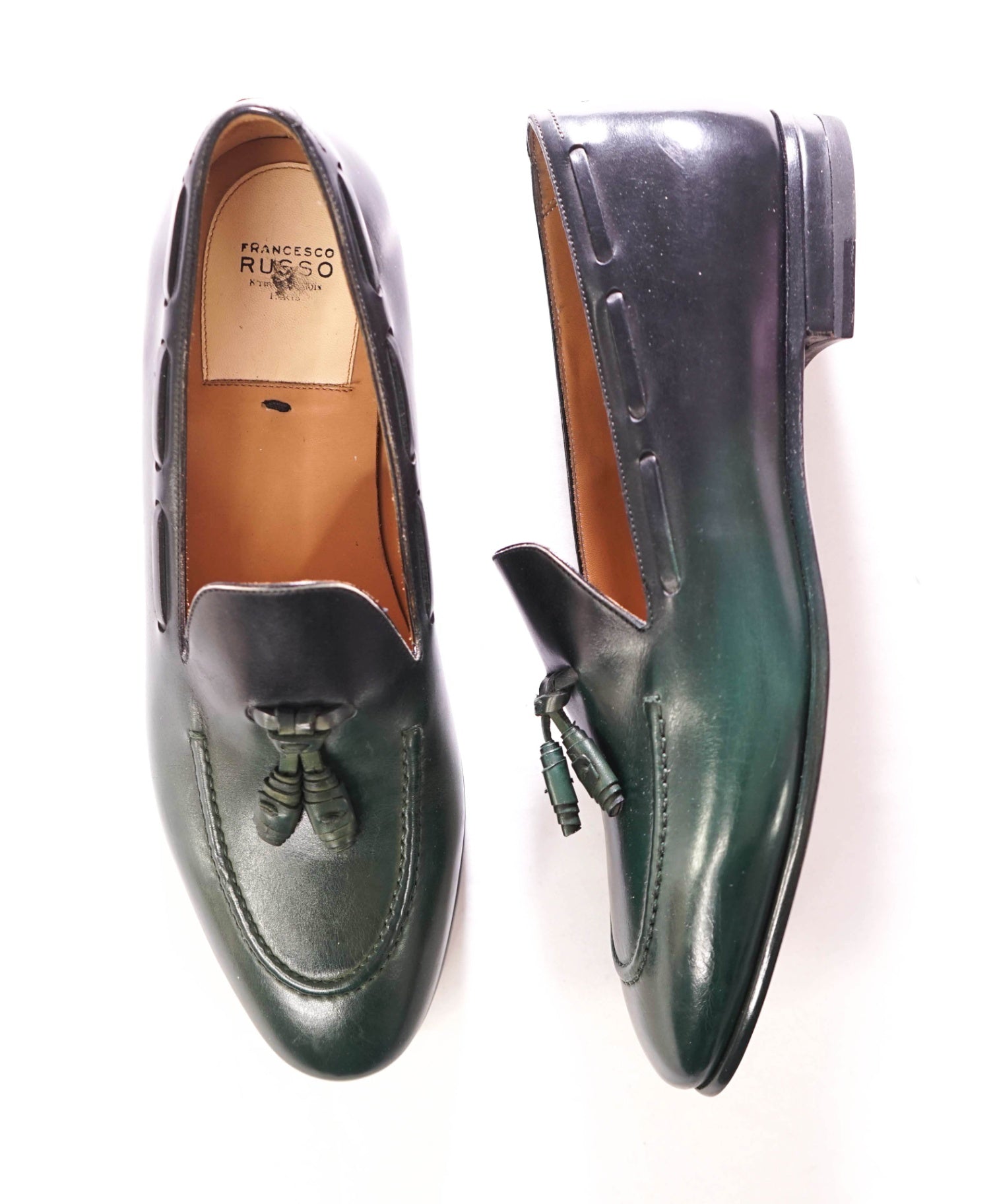 $890 FRANCESCO 21002RUSSO - Leather Green/Black Loafers - US 9 (42EU)