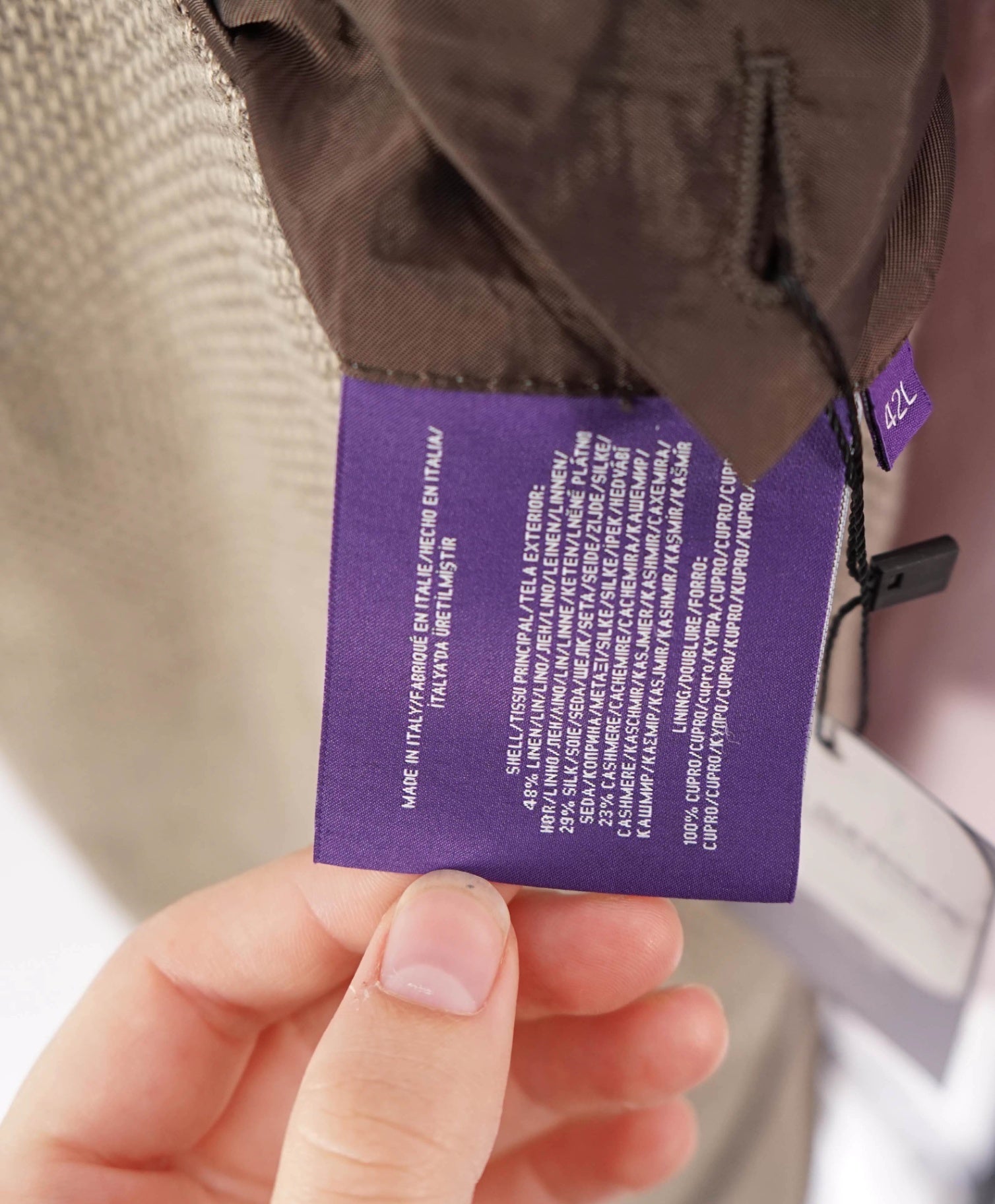 RALPH LAUREN PURPLE LABEL - Linen/Silk/Cashmere Tan Blazer - 42L