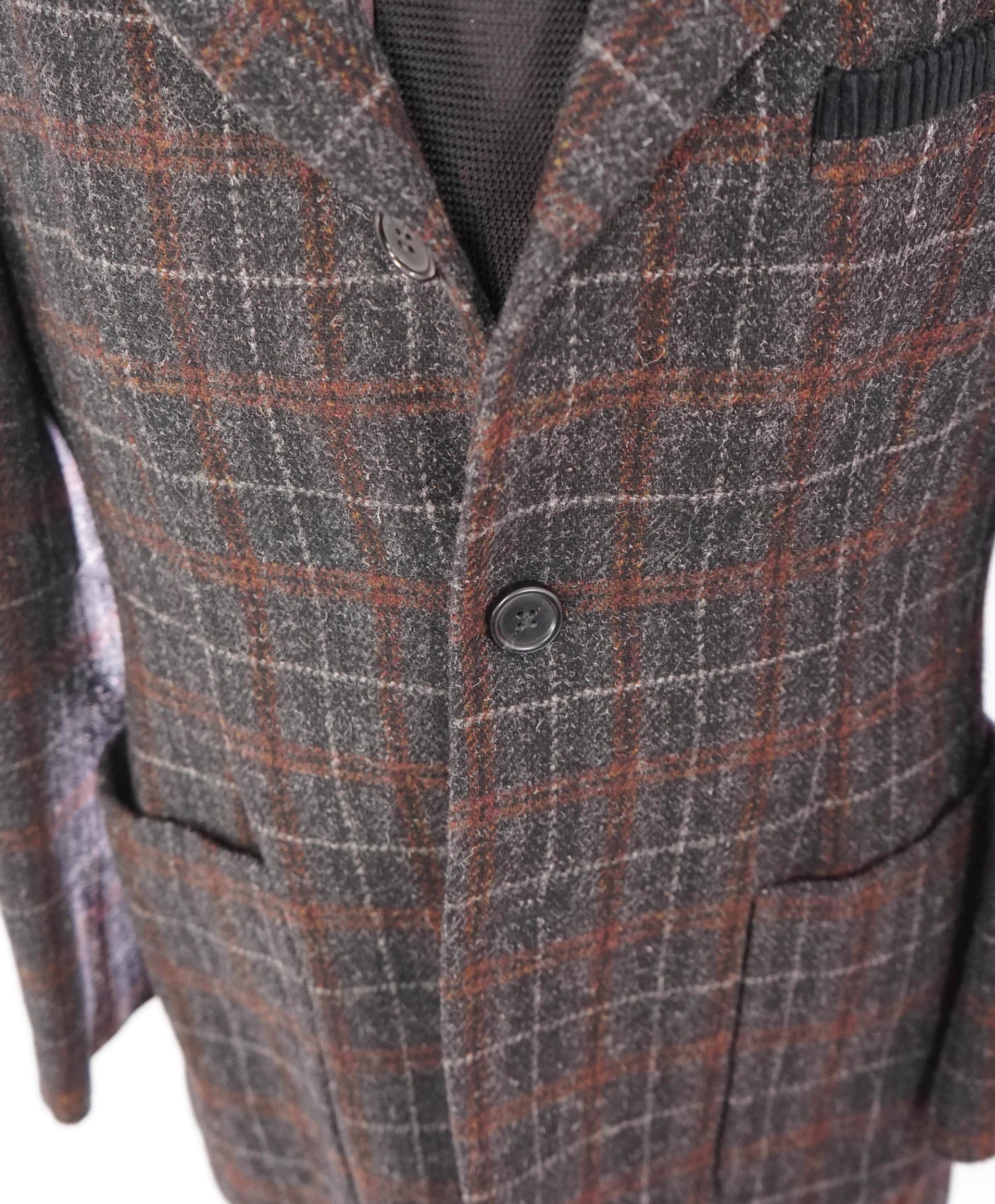 DOLCE & GABBANA - Wool Black/Orange/Red Plaid Overcoat - 40