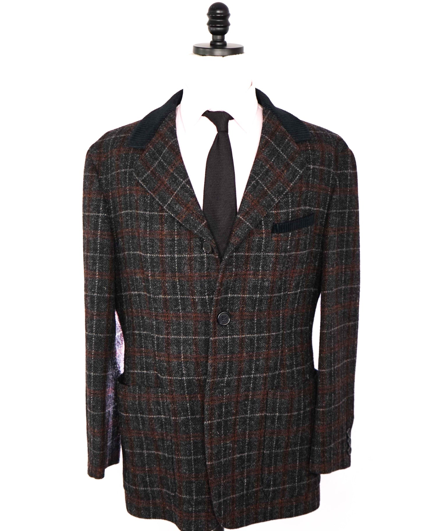 DOLCE & GABBANA - Wool Black/Orange/Red Plaid Overcoat - 40