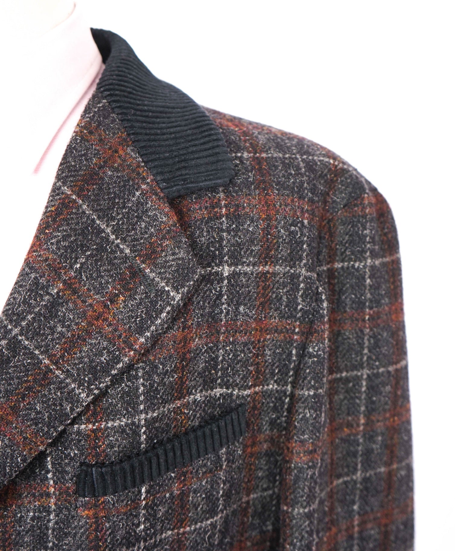 DOLCE & GABBANA - Wool Black/Orange/Red Plaid Overcoat - 40