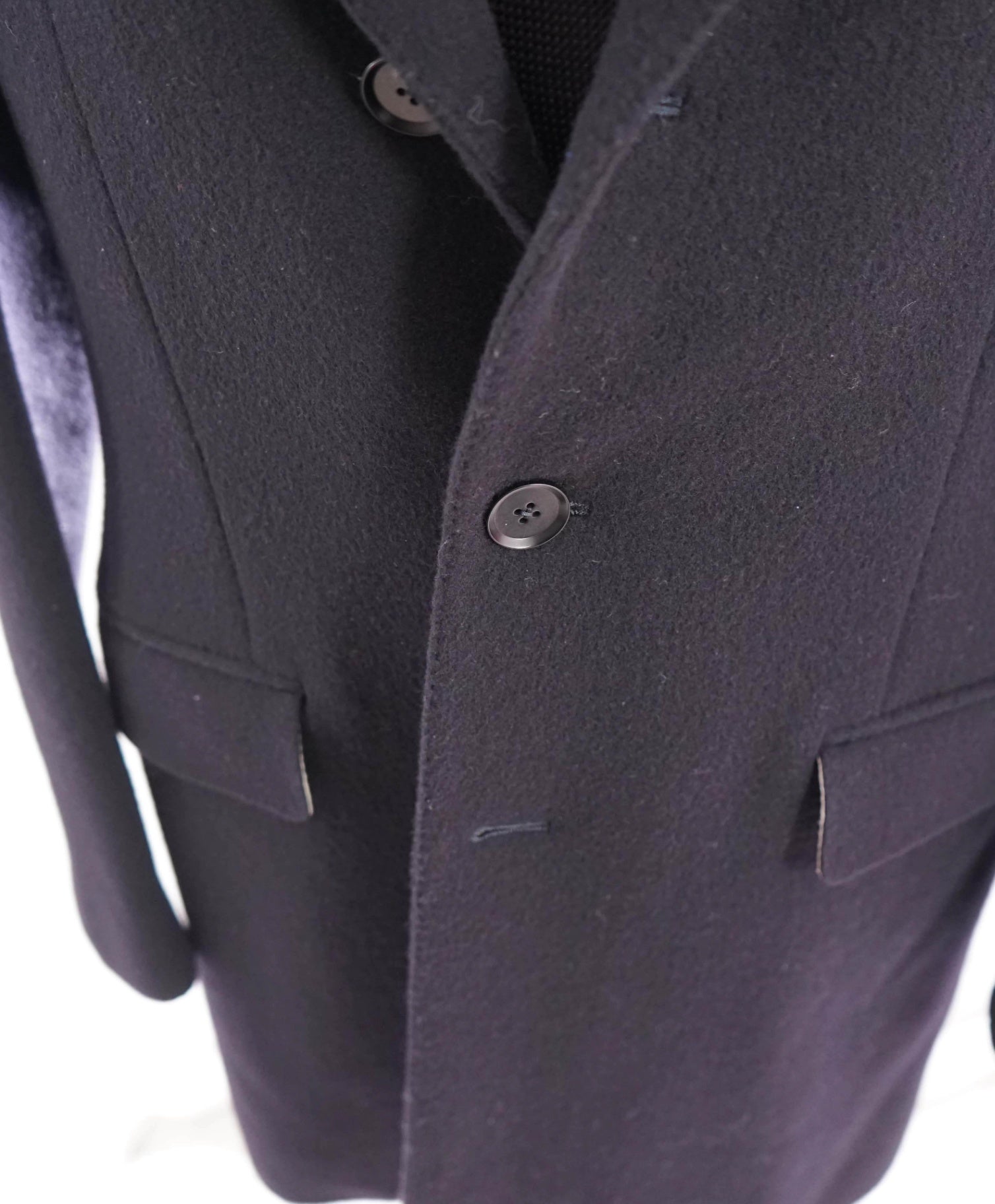 $6,995 ISAIA - Wool Solid Navy Blue Overcoat Coat - 42R