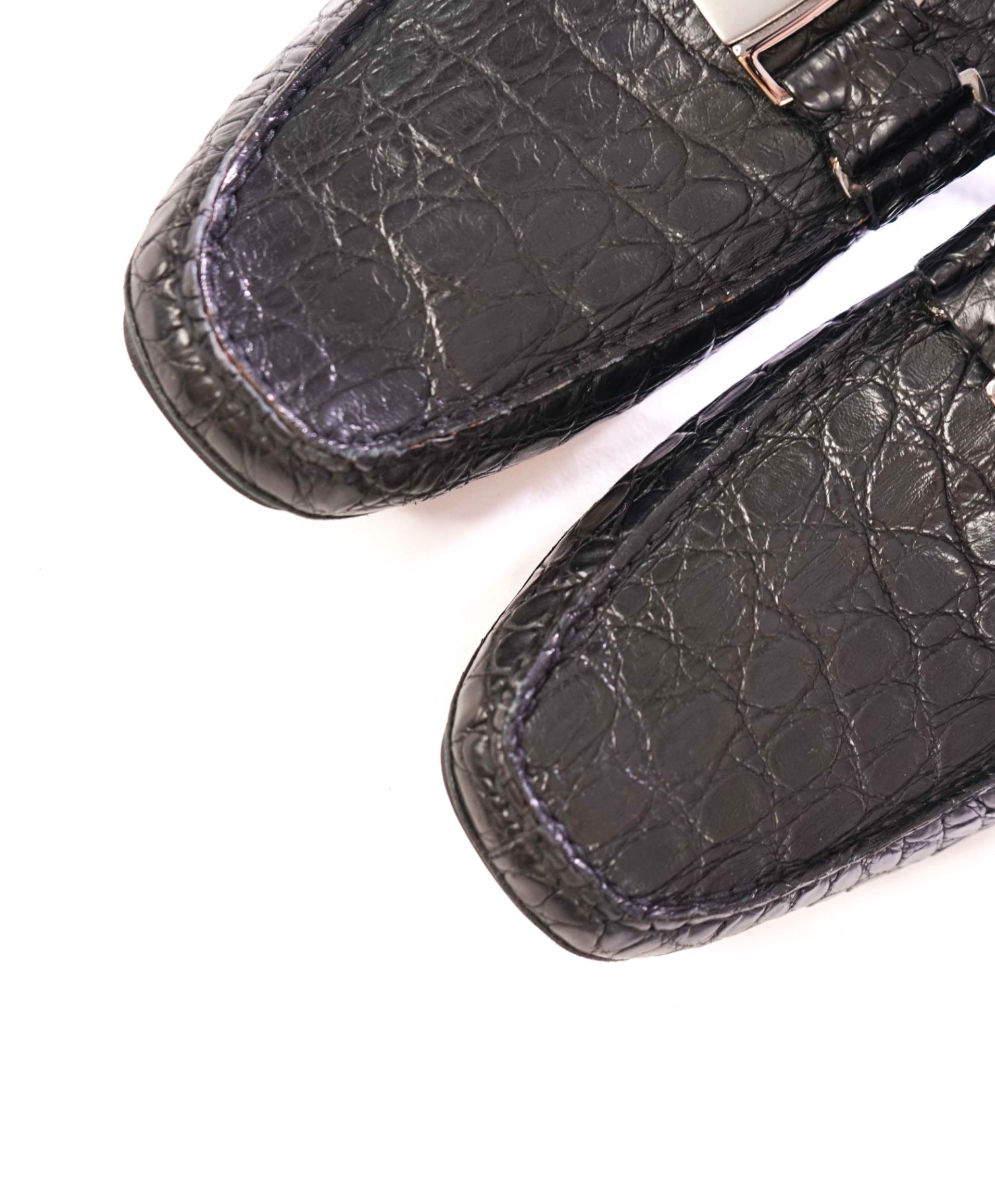 $2,200 FERRAGAMO - "Crocodile Skin" Black Sardegna Loafers - 11 D