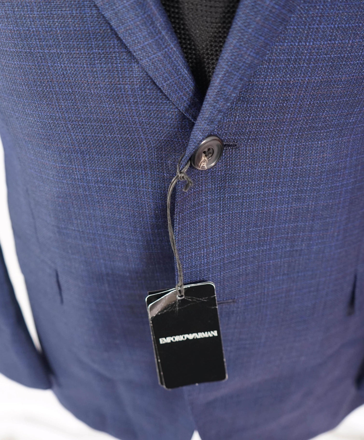 $1,595 EMPORIO ARMANI - Wool Blue Abstract Plaid "G Line" Blazer - 42R