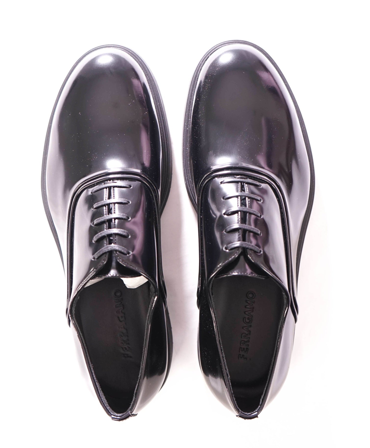 $950 FERRAGAMO - Leather Black "FIORINO" Lug Sole Oxfords - 11.5 M