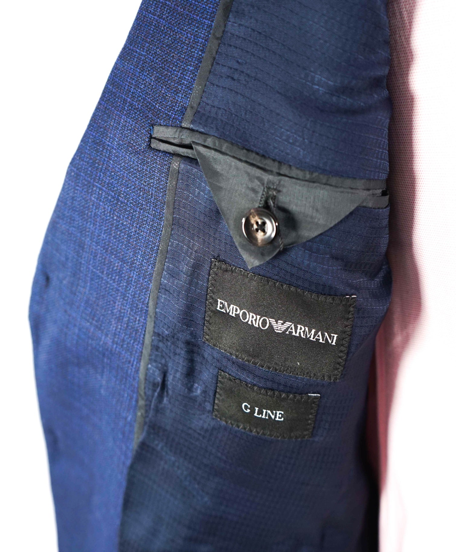 $1,595 EMPORIO ARMANI - Wool Blue Abstract Plaid "G Line" Blazer - 42R