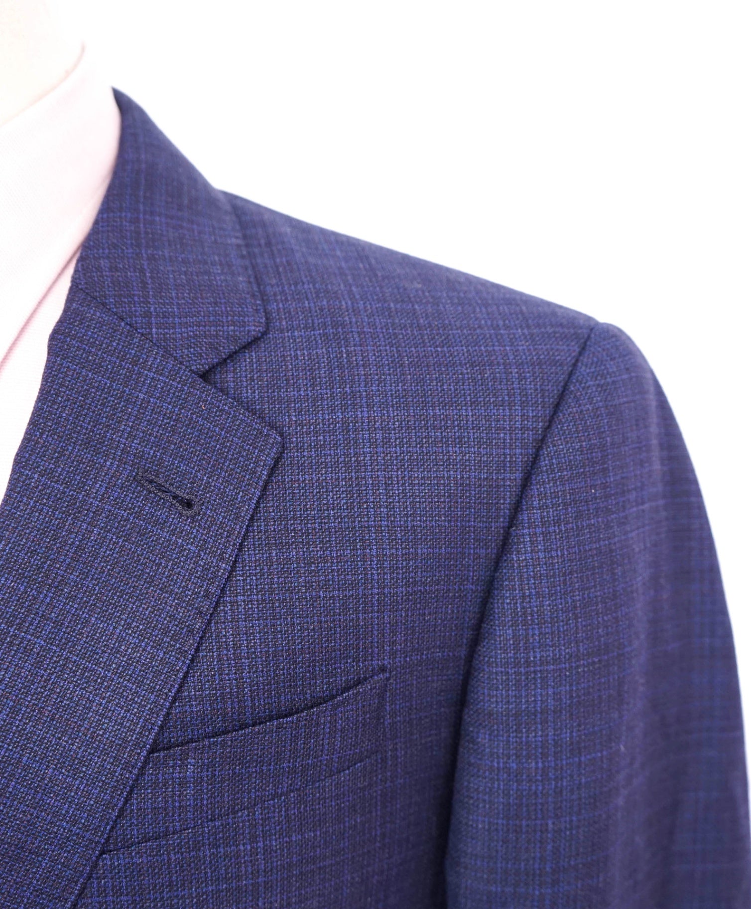 $1,595 EMPORIO ARMANI - Wool Blue Abstract Plaid "G Line" Blazer - 42R