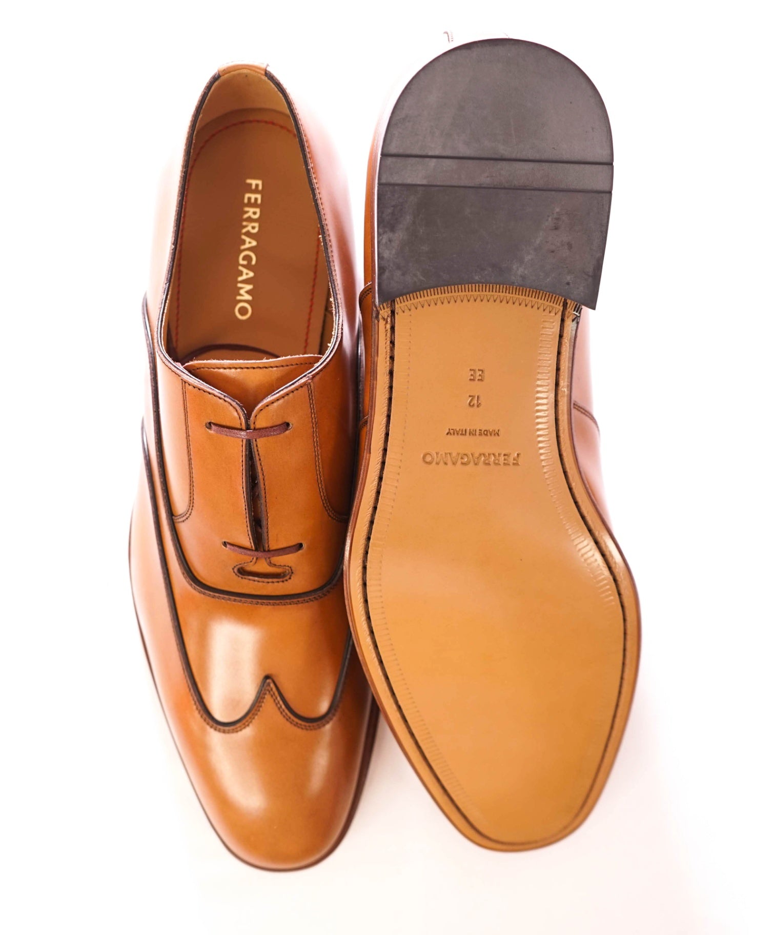 $1,790 FERRAGAMO - Leather Tan Brown "CORIAN" Oxfords - 10 EE