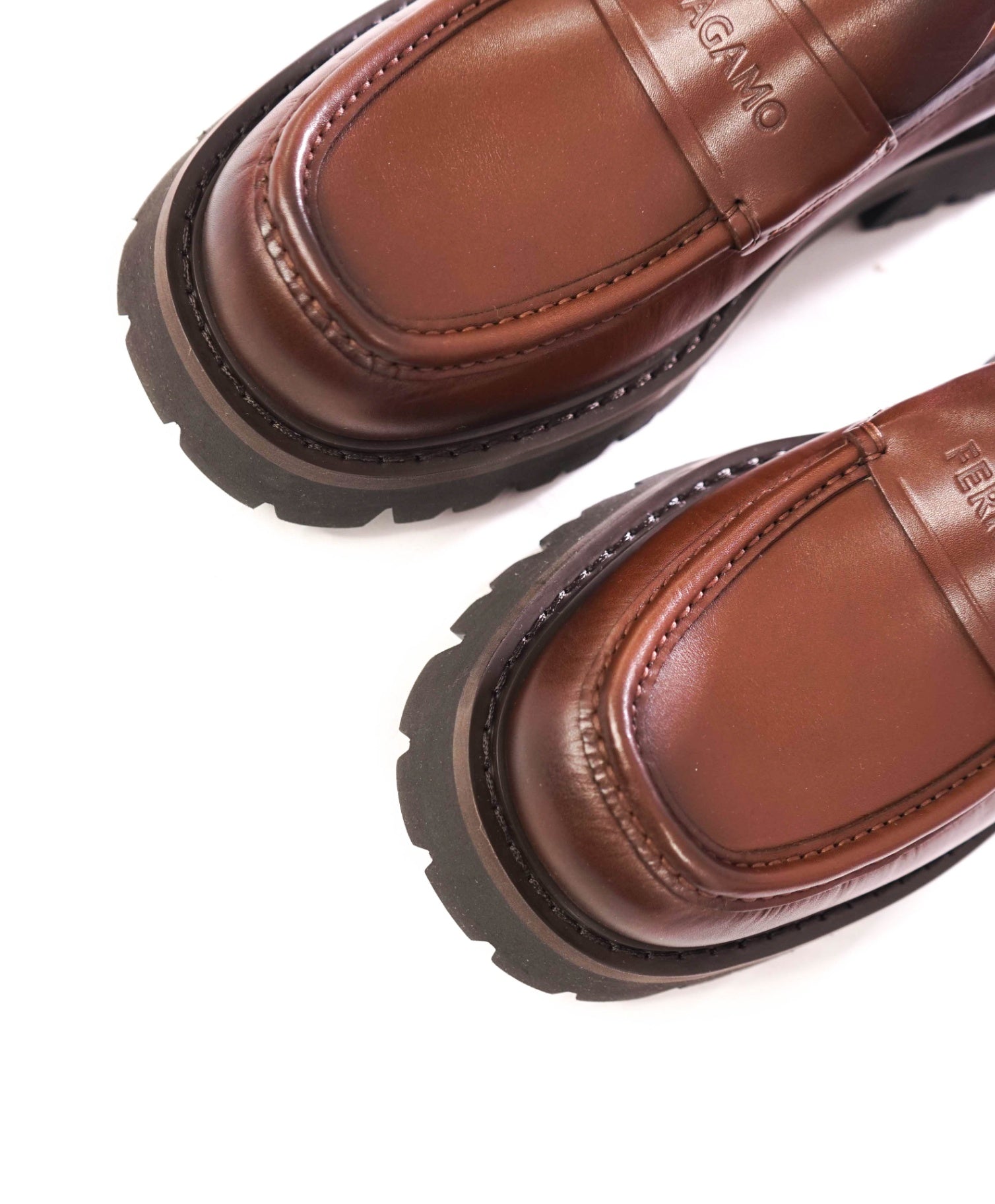 $995 FERRAGAMO - Chocolate Brown "FERGAL" Lug Sole Loafers - 9.5 EE