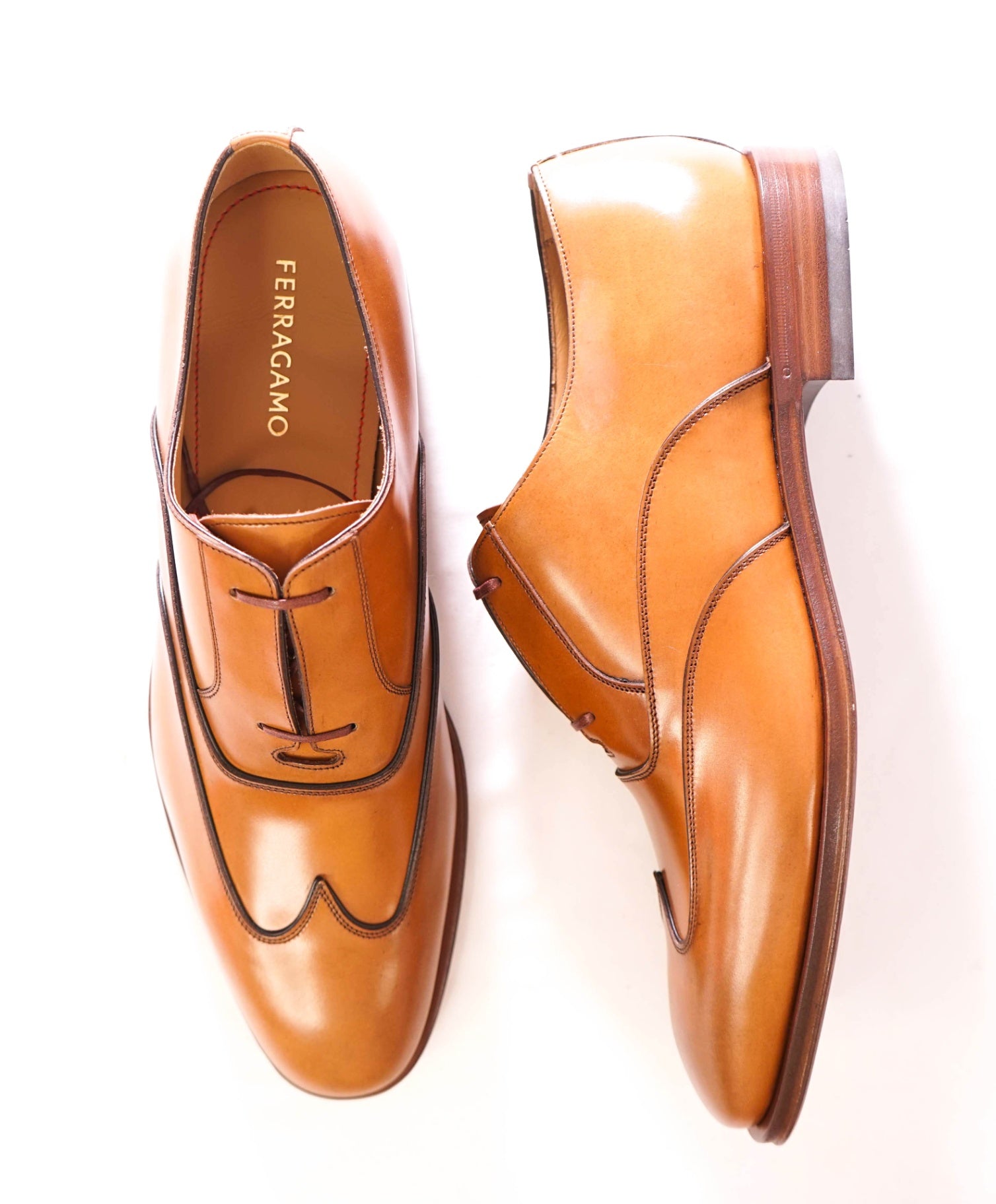 $1,790 FERRAGAMO - Leather Tan Brown "CORIAN" Oxfords - 9 EE