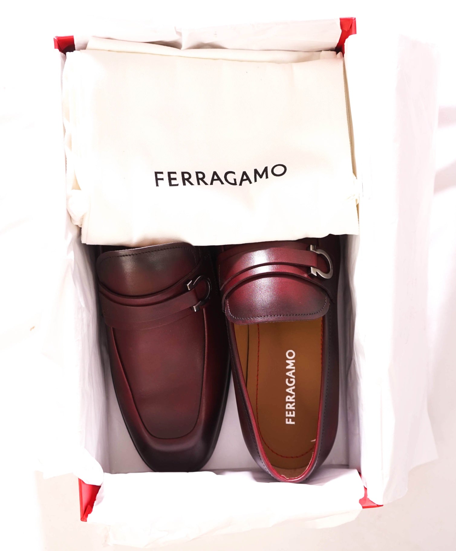 $995 FERRAGAMO - Leather Burgundy "FLORIO" Loafers - 10.5 EE