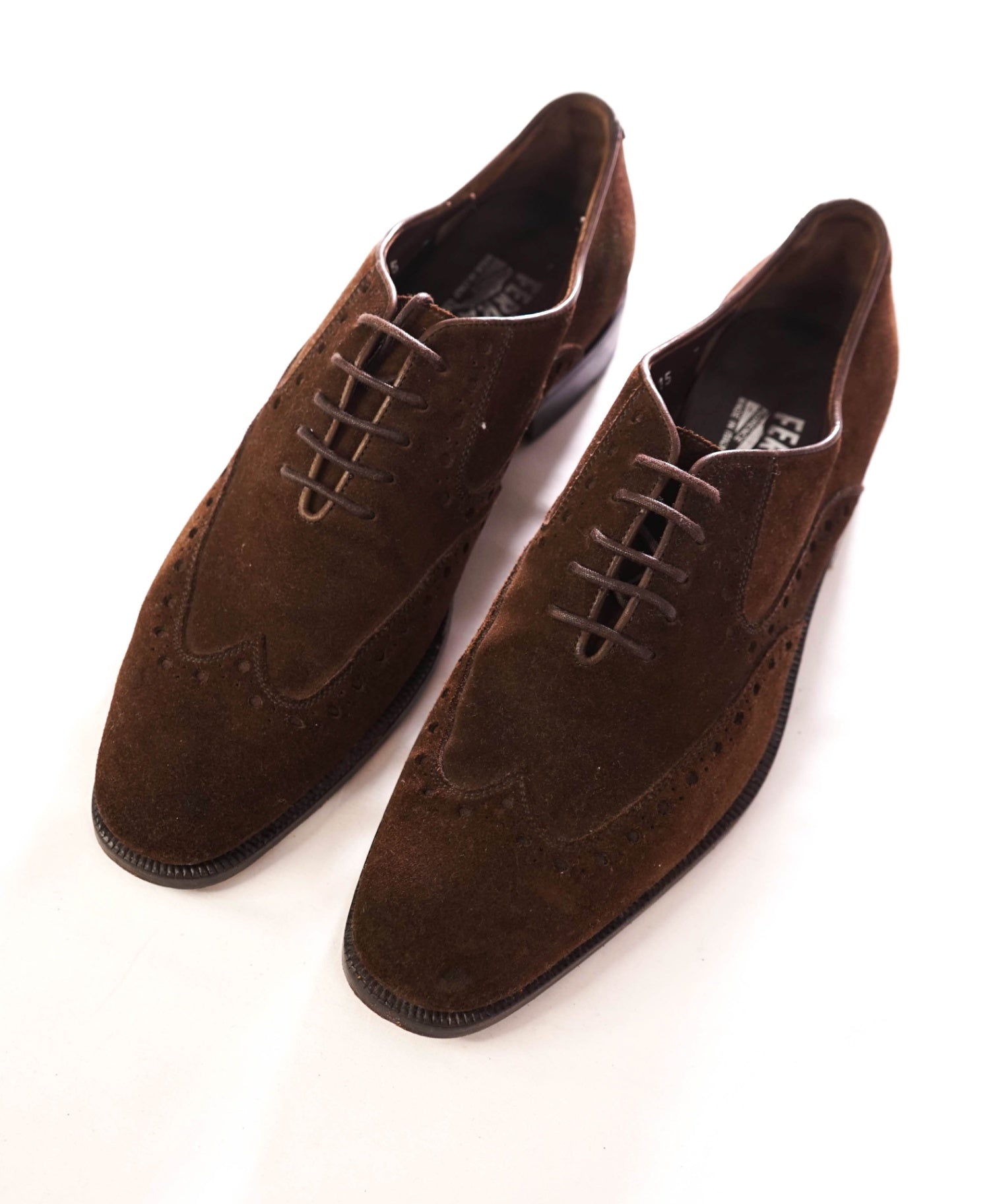 $880 SALVATORE FERRAGAMO - Suede Brown Wingtip Oxfords - 7 D