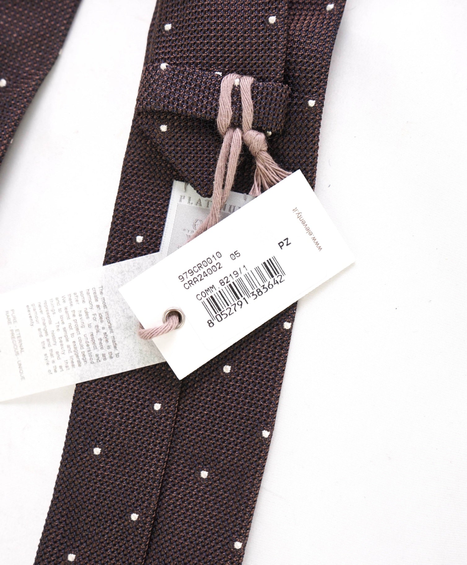 $195 ELEVENTY Brown Polka Dot Silk Tie - 2.25"
