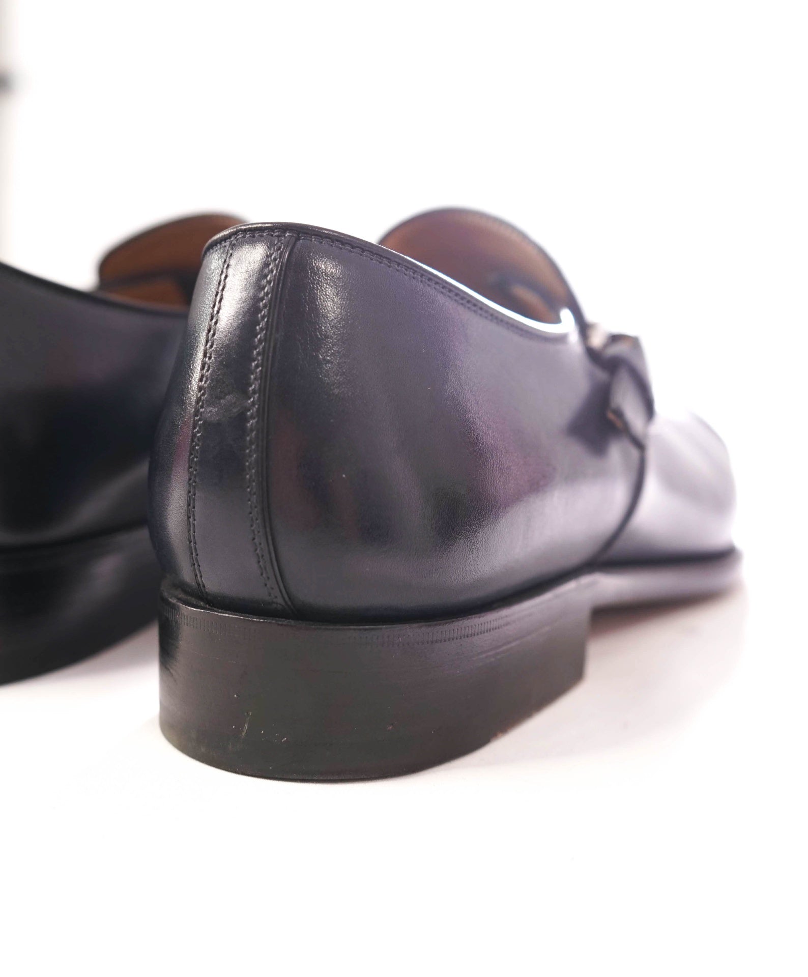 $1,595 FERRAGAMO - "TRAMEZZA" Leather Blue Single Monk - 9.5 D