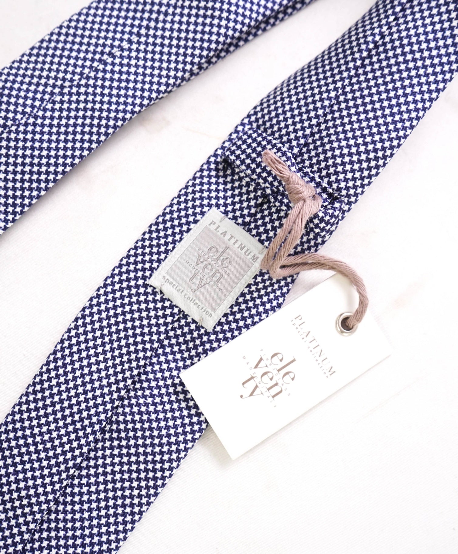 $195 ELEVENTY Blue & White Herringbone Cotton Blend Tie - 2"