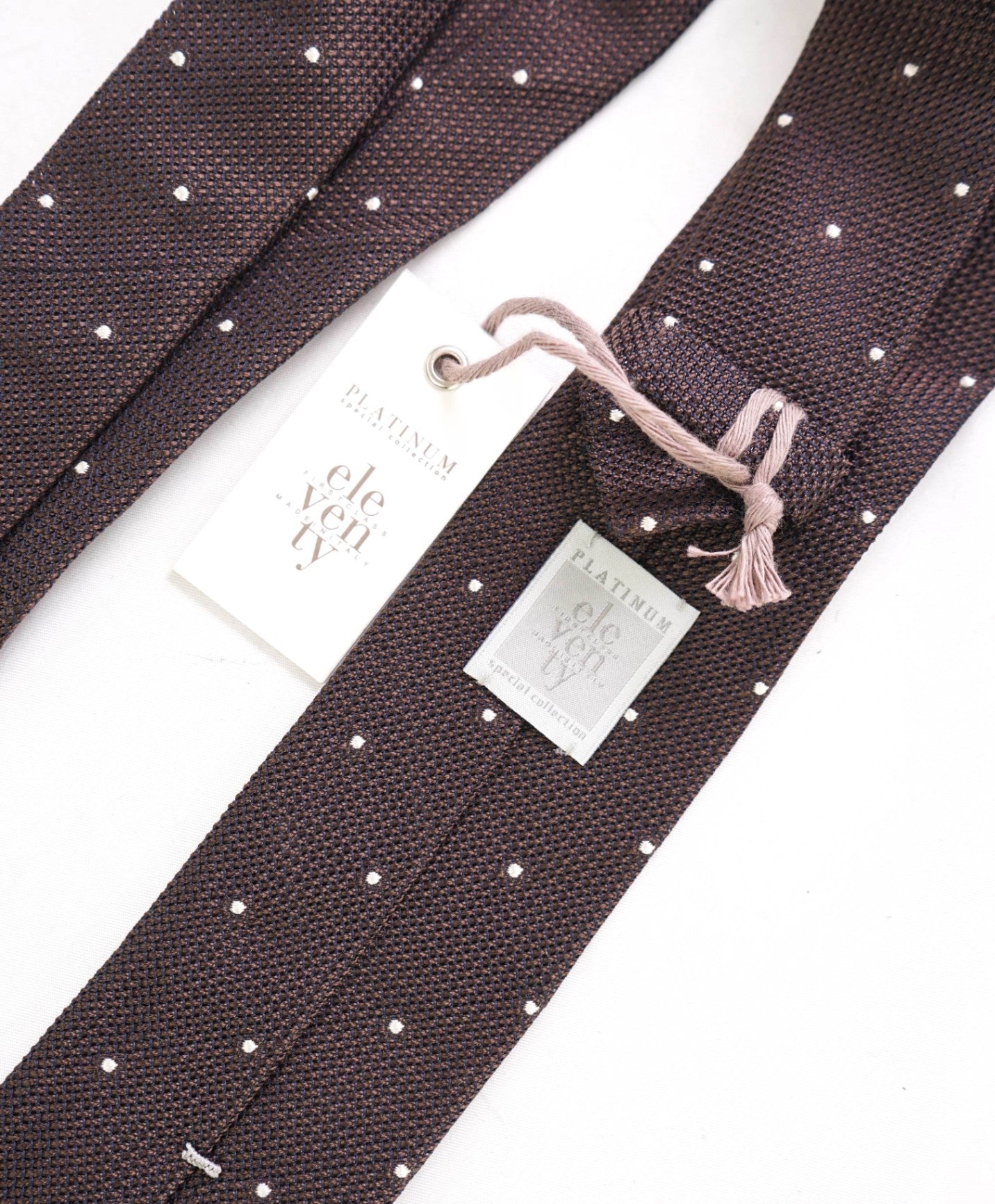 $195 ELEVENTY Brown Polka Dot Silk Tie - 2.25"