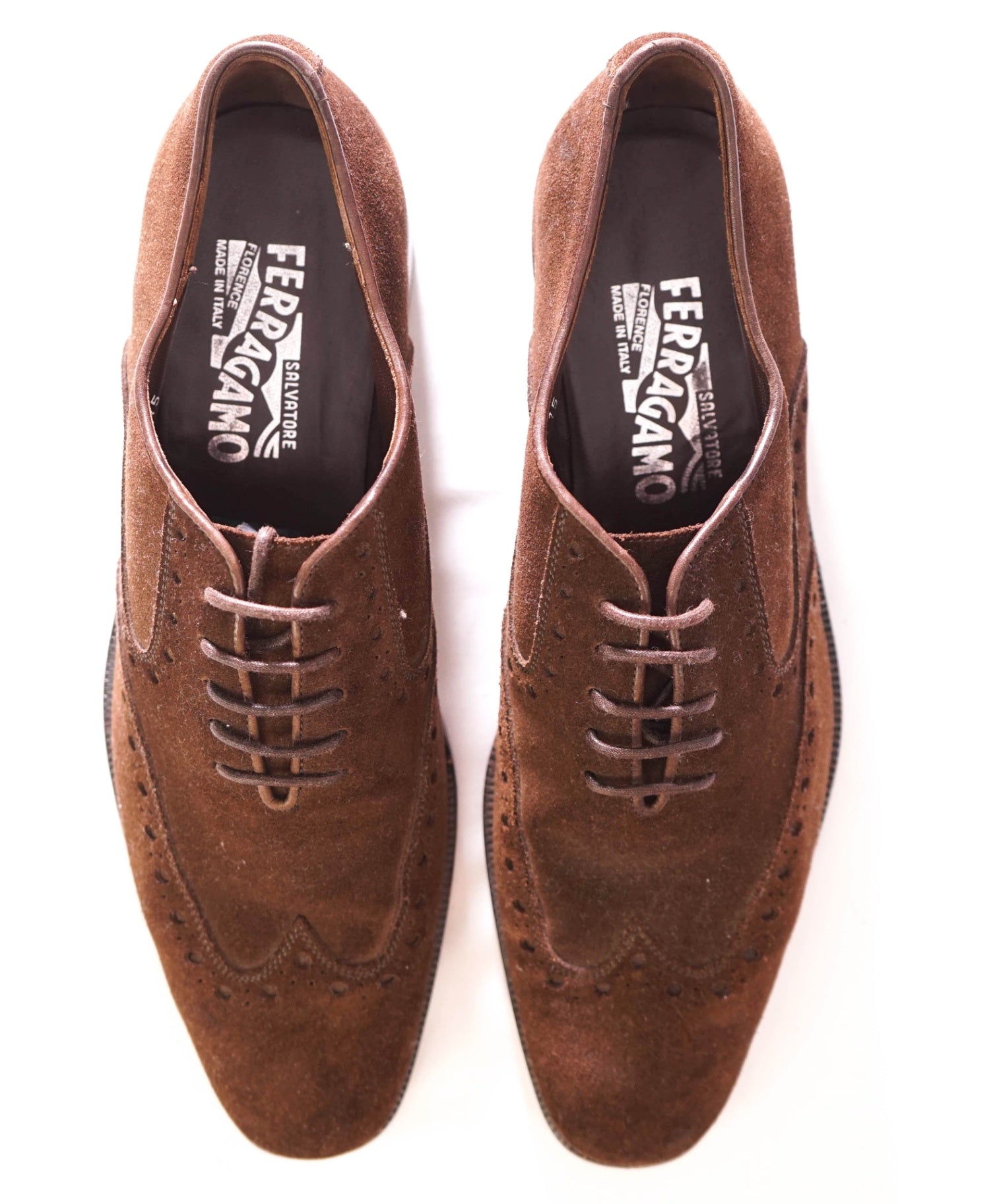 $880 SALVATORE FERRAGAMO - Suede Brown Wingtip Oxfords - 7 D