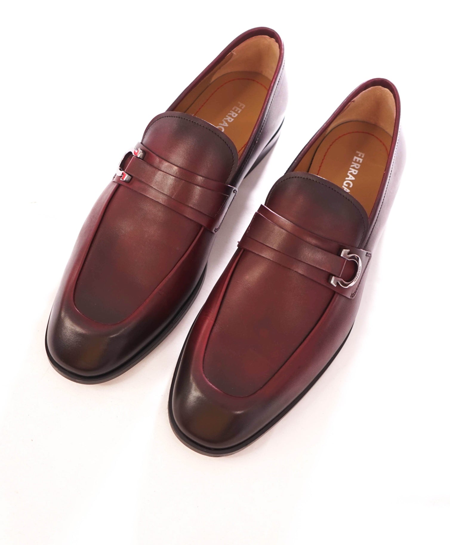 $995 FERRAGAMO - Leather Burgundy "FLORIO" Loafers - 11.5 EE
