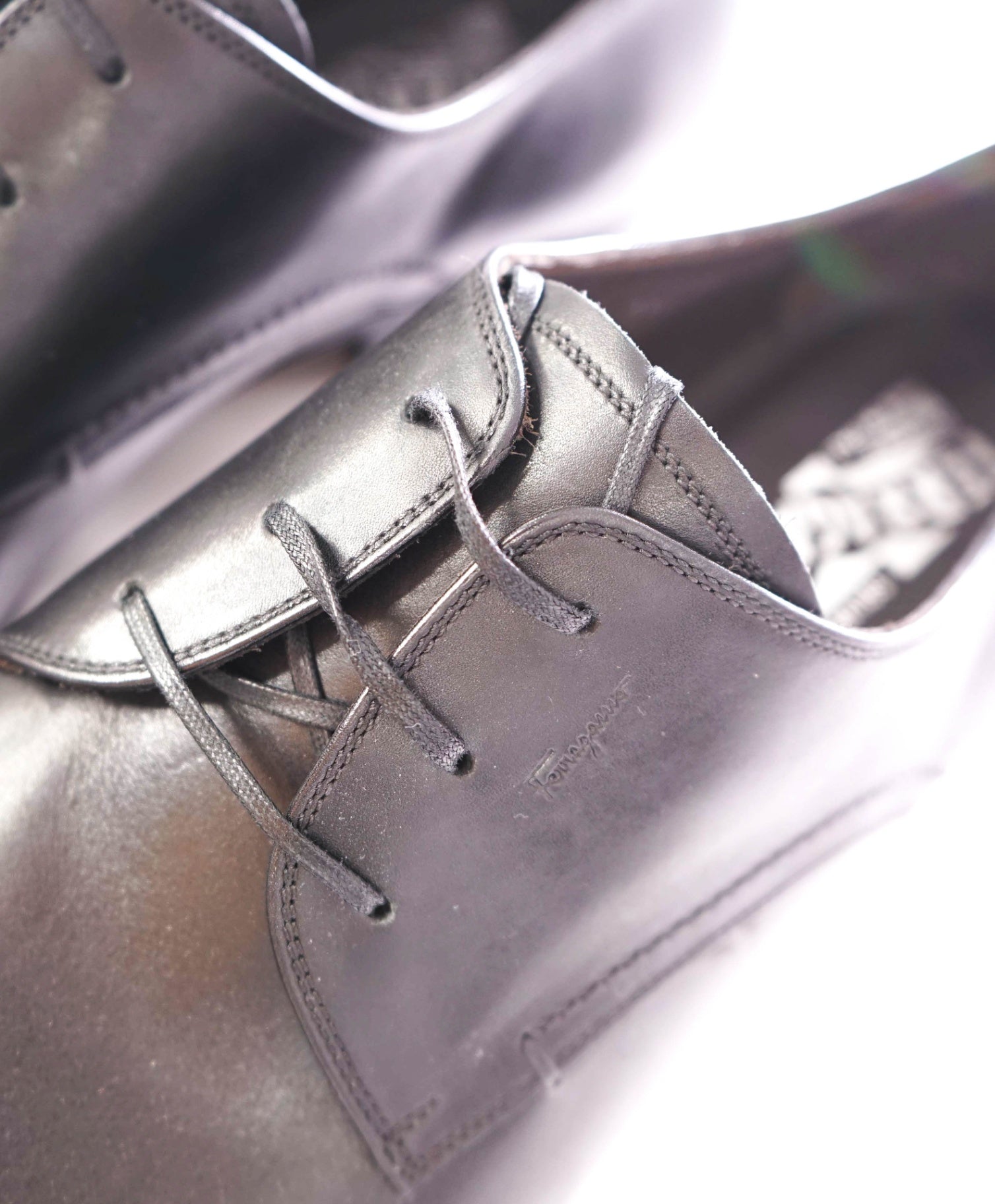 $895 FERRAGAMO - Leather Black "ANDREA" Classic Derby - 12 3E